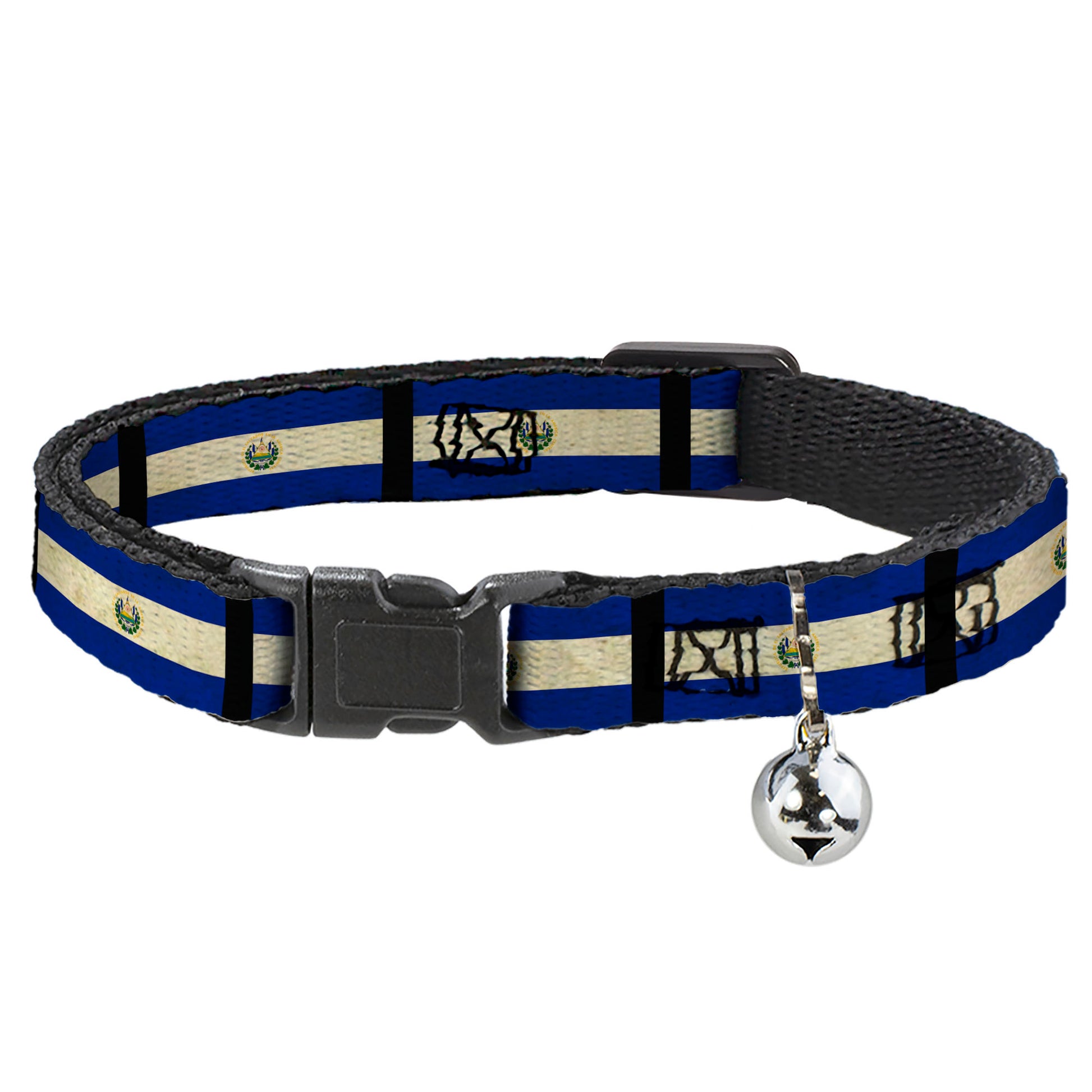 Cat Collar Breakaway - El Salvador Flag Black Breakaway Cat Collars Buckle-Down