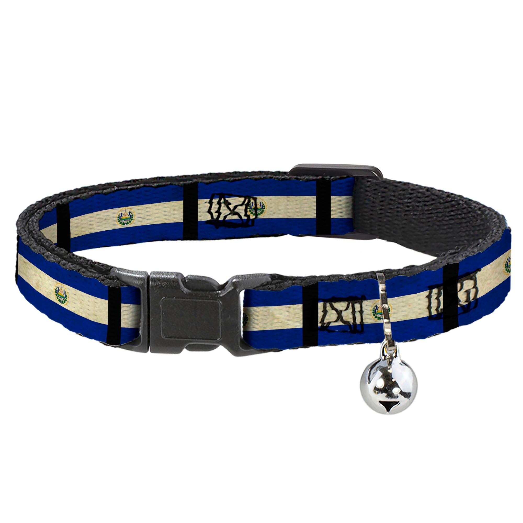 Cat Collar Breakaway - El Salvador Flag Black Breakaway Cat Collars Buckle-Down