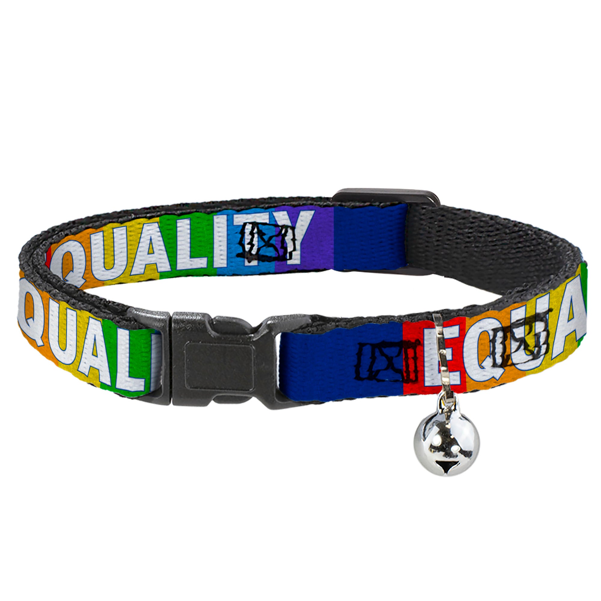 Cat Collar Breakaway with Bell - EQUALITY Blocks Rainbow Blue White - NARROW Fits 8.5-12" Breakaway Cat Collars Buckle-Down