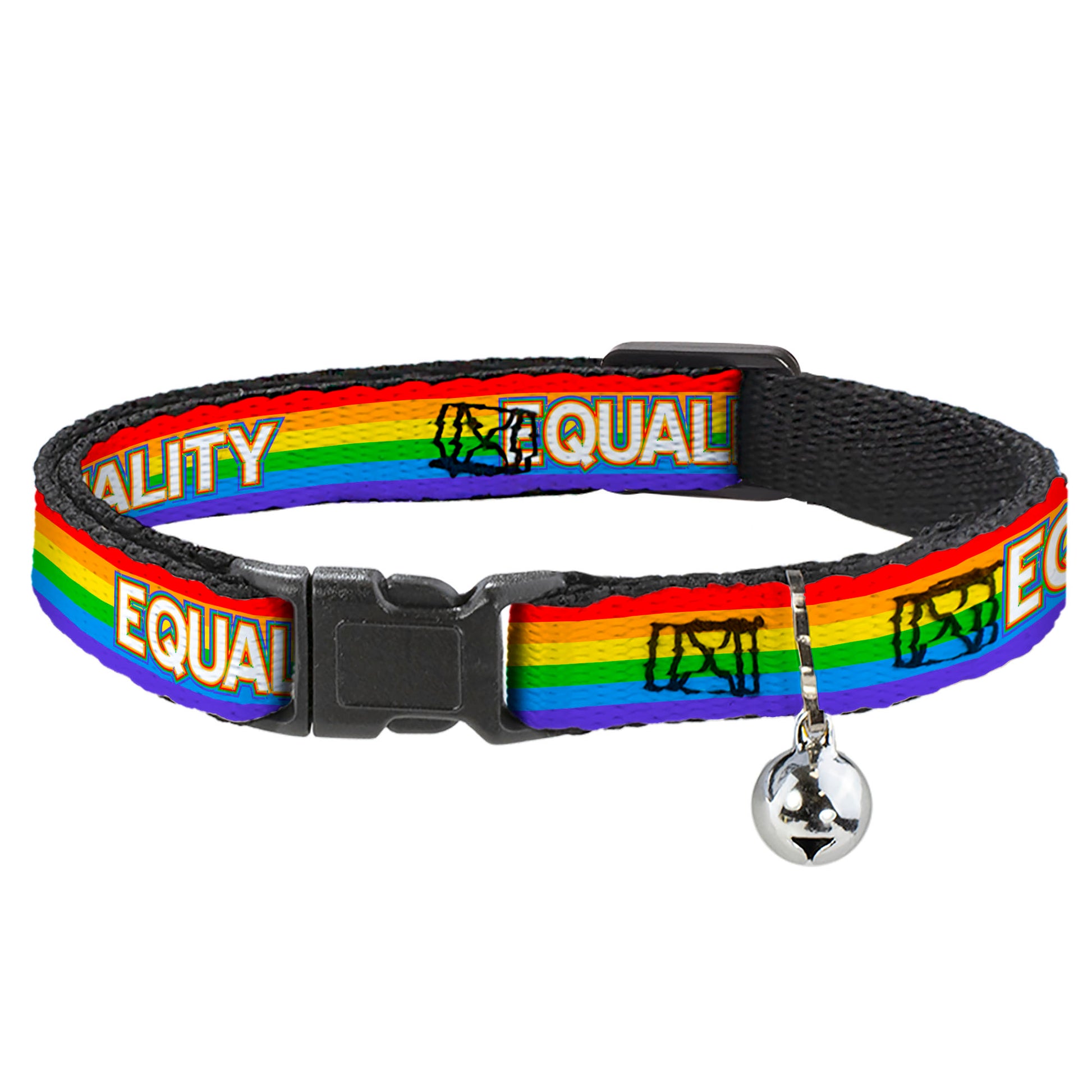 Cat Collar Breakaway with Bell - EQUALITY Stripe Rainbow White - NARROW Fits 8.5-12" Breakaway Cat Collars Buckle-Down