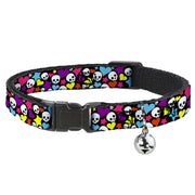 Cat Collar Breakaway - Funky Skulls Hearts & Stars Black Multi Color Breakaway Cat Collars Buckle-Down
