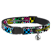 Cat Collar Breakaway - Funky Checkers Black White Neon Breakaway Cat Collars Buckle-Down