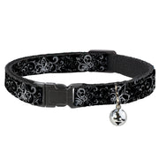 Cat Collar Breakaway - Fleur-de-Lis Outline w Filigree Black Gray Breakaway Cat Collars Buckle-Down