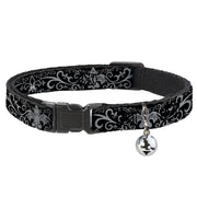 Cat Collar Breakaway - Fleur-de-Lis w Filigree Black Gray Breakaway Cat Collars Buckle-Down