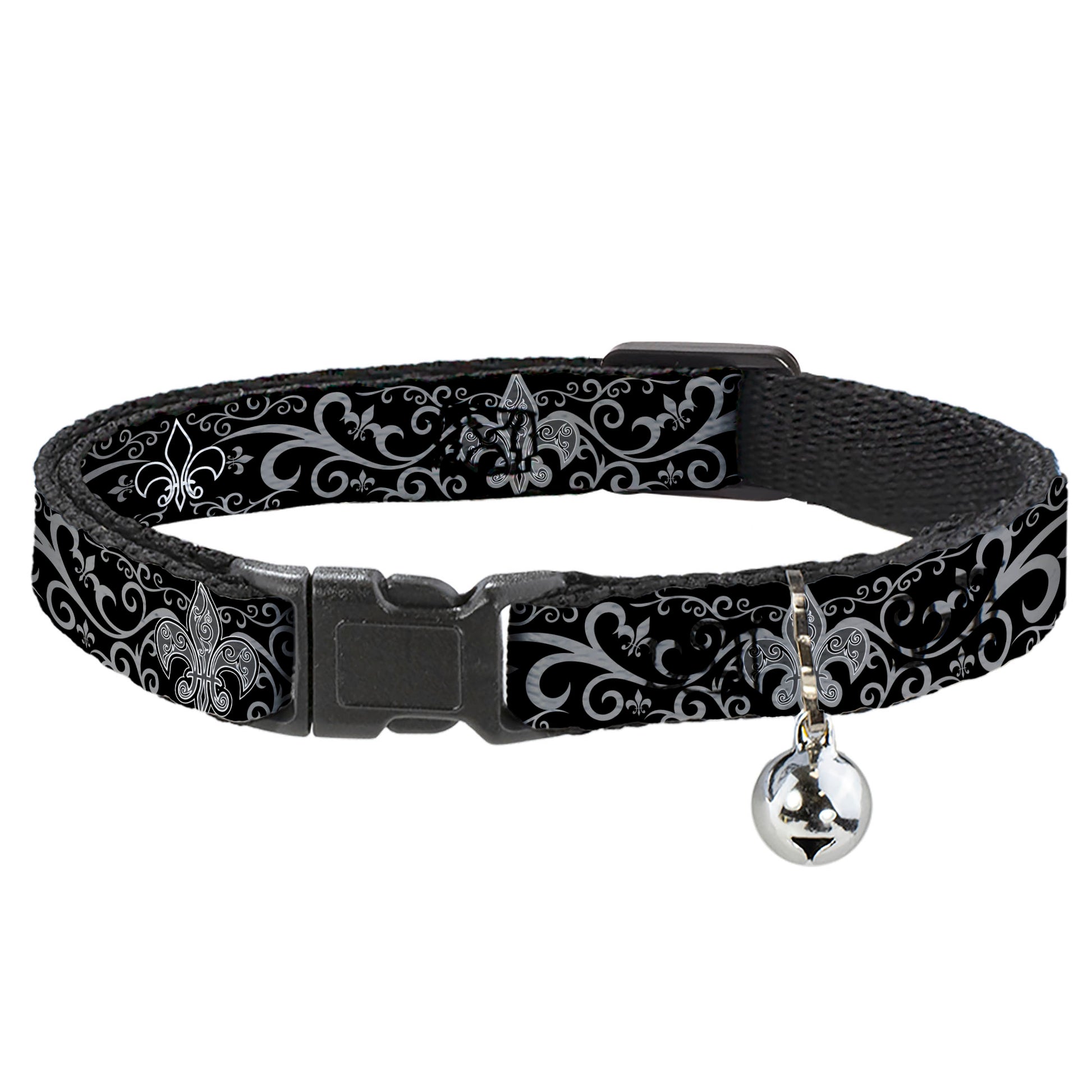 Cat Collar Breakaway - Fleur-de-Lis w Filigree Black Gray Breakaway Cat Collars Buckle-Down