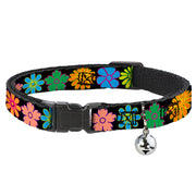 Cat Collar Breakaway - Flowers Black Multi Color Breakaway Cat Collars Buckle-Down