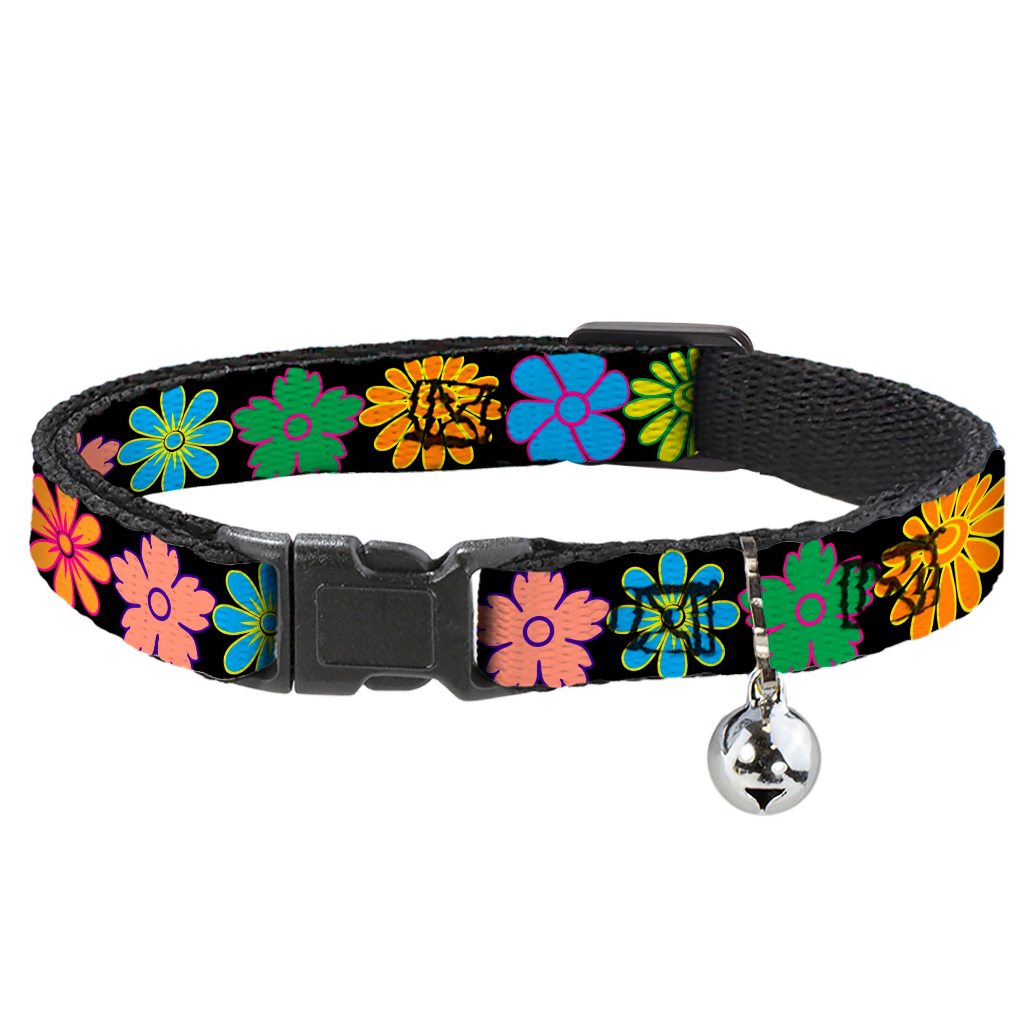 Cat Collar Breakaway - Flowers Black Multi Color Breakaway Cat Collars Buckle-Down