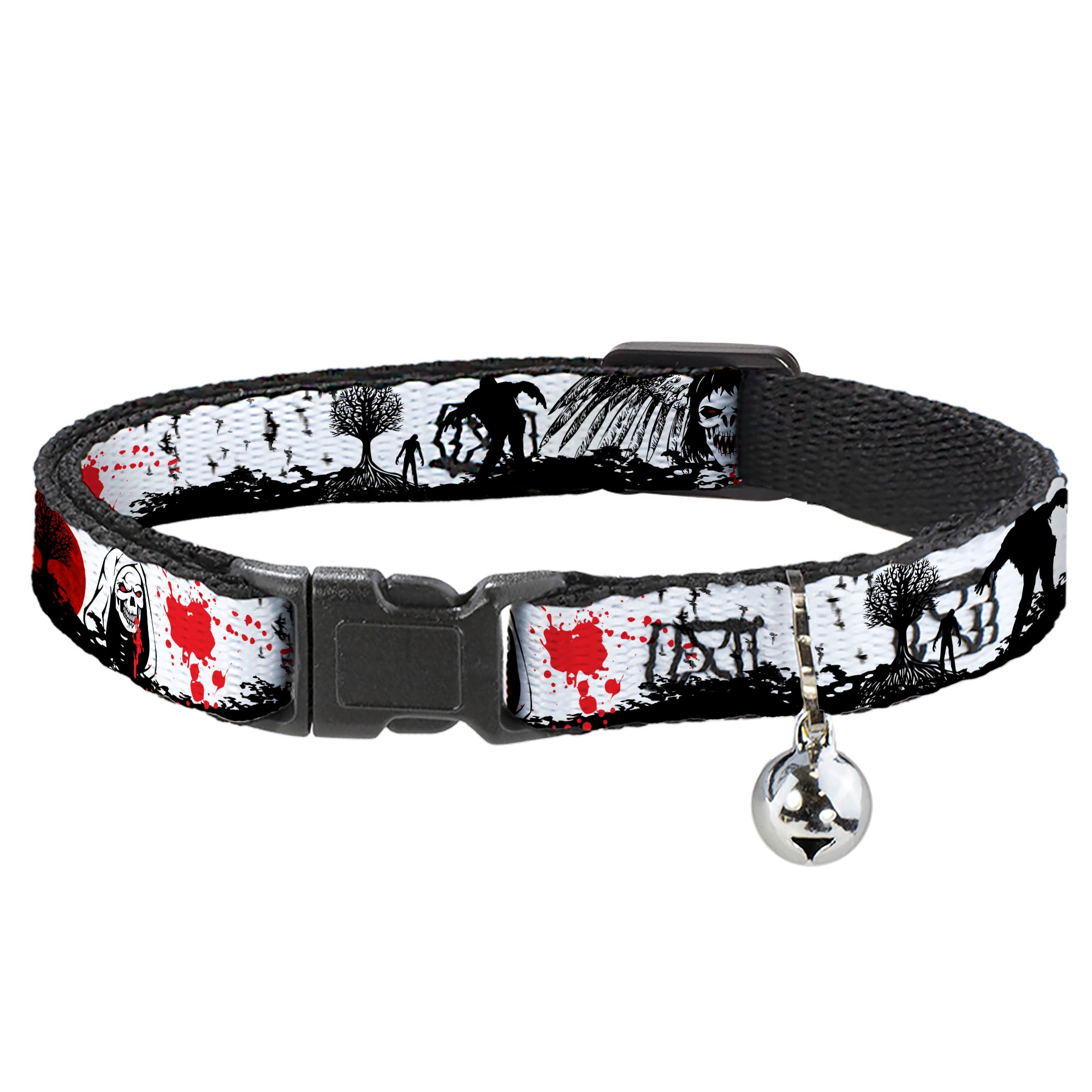 Cat Collar Breakaway - Fright Night White Black Red Breakaway Cat Collars Buckle-Down