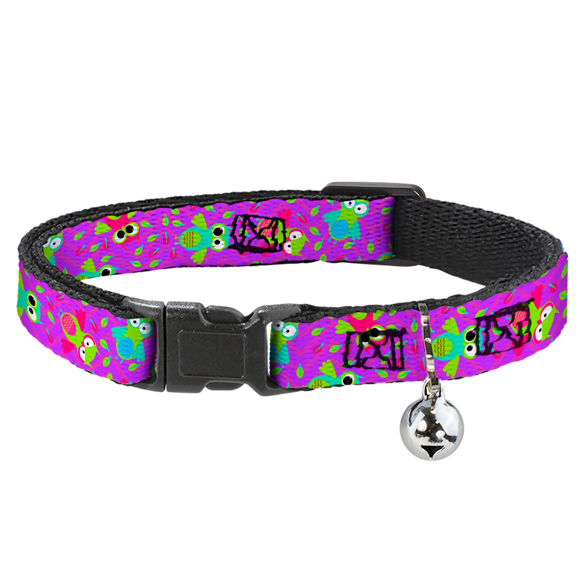 Cat Collar Breakaway - Flying Owls w Leaves Purple Multi Color Breakaway Cat Collars Buckle-Down