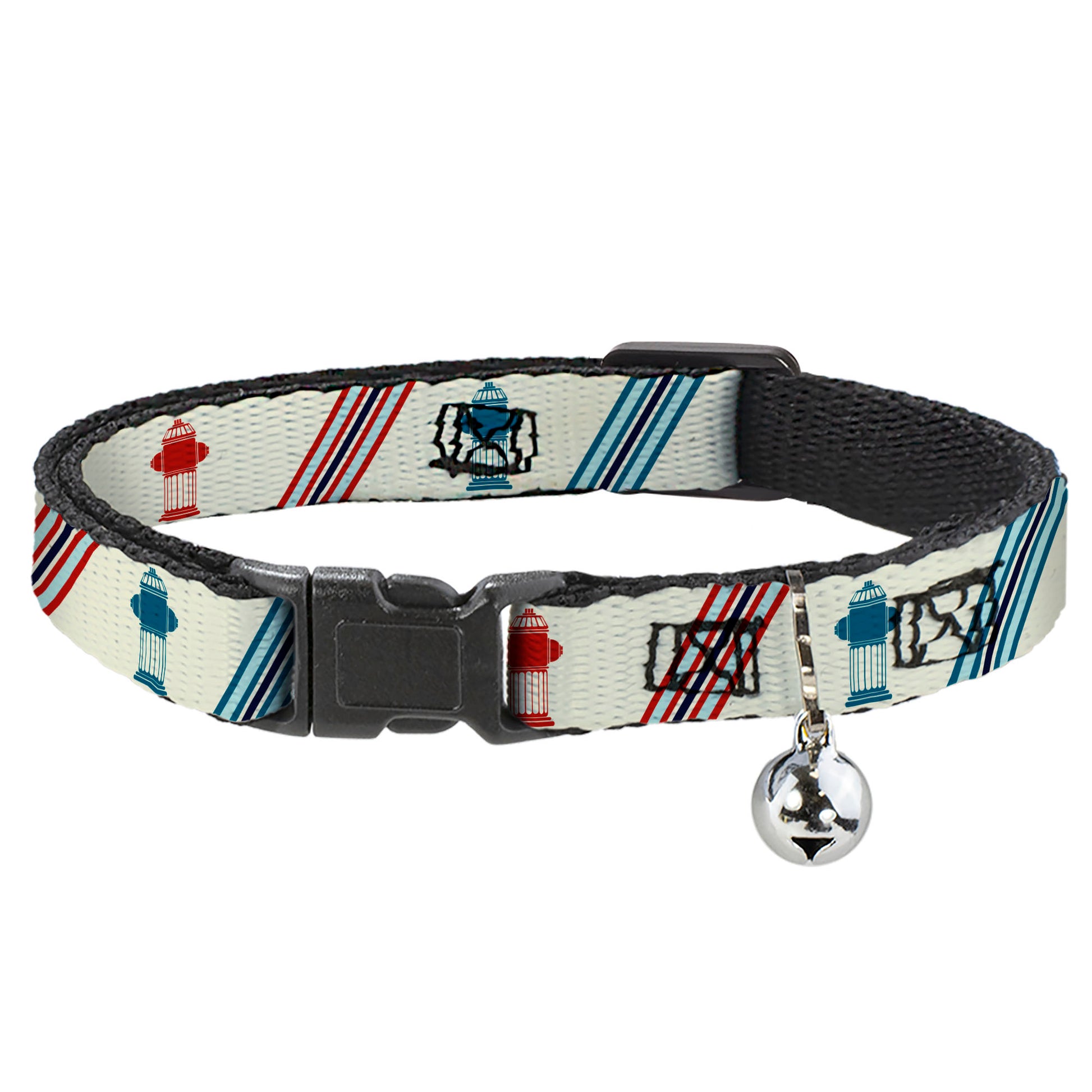 Cat Collar Breakaway - Fire Hydrants Stripes Tan Blues Reds Breakaway Cat Collars Buckle-Down