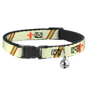 Cat Collar Breakaway - Fleur-de-Lis2 Stripes Tan Orange Brown Green Breakaway Cat Collars Buckle-Down