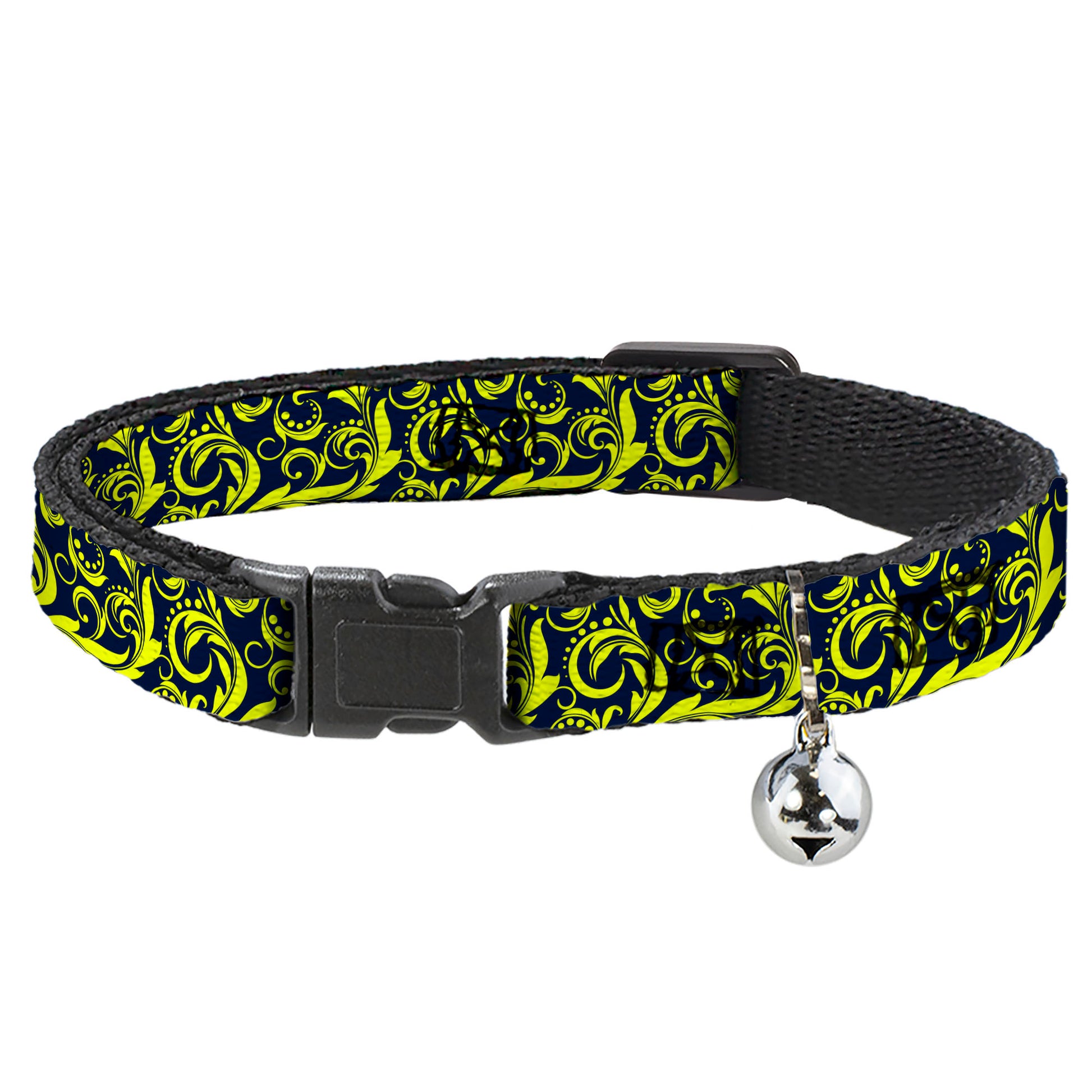 Cat Collar Breakaway - Filigree Navy Yellow Breakaway Cat Collars Buckle-Down