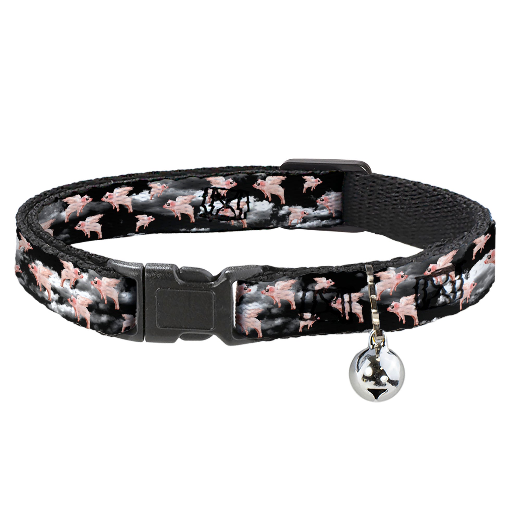 Cat Collar Breakaway - Flying Pigs Black White Pink Breakaway Cat Collars Buckle-Down