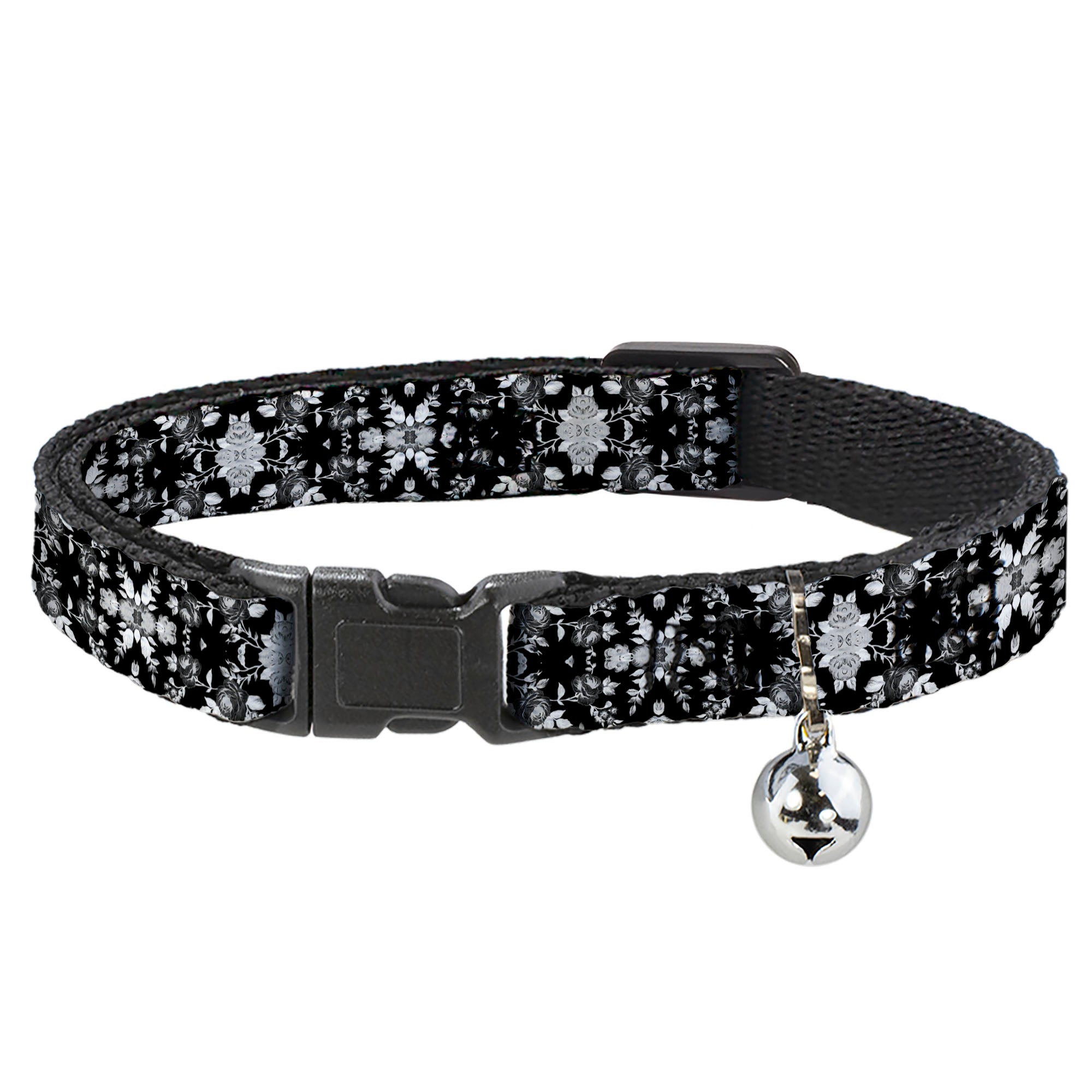 Cat Collar Breakaway - Floral Collage Black Gray White Breakaway Cat Collars Buckle-Down