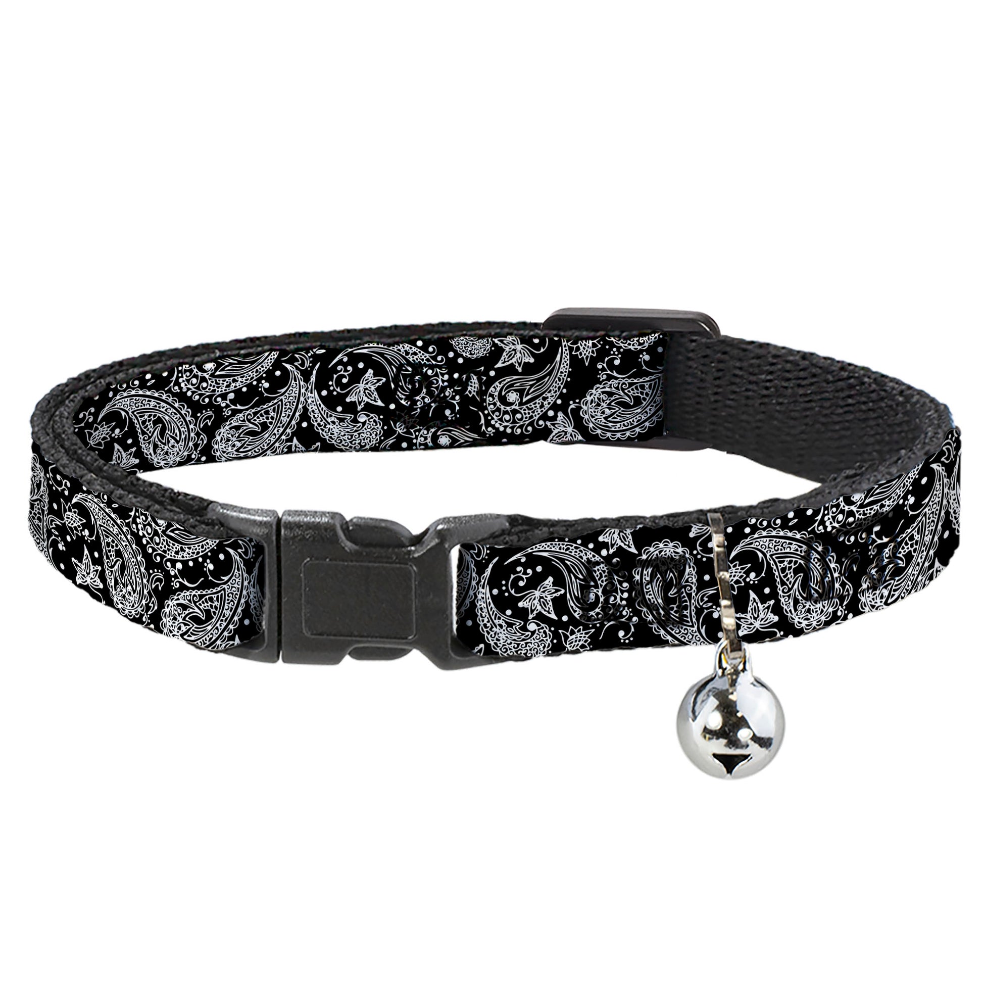 Cat Collar Breakaway - Floral Paisley Black White Breakaway Cat Collars Buckle-Down
