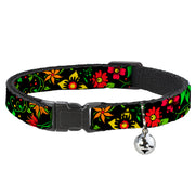 Cat Collar Breakaway - Floral Collage2 Black Red Orange Green Breakaway Cat Collars Buckle-Down