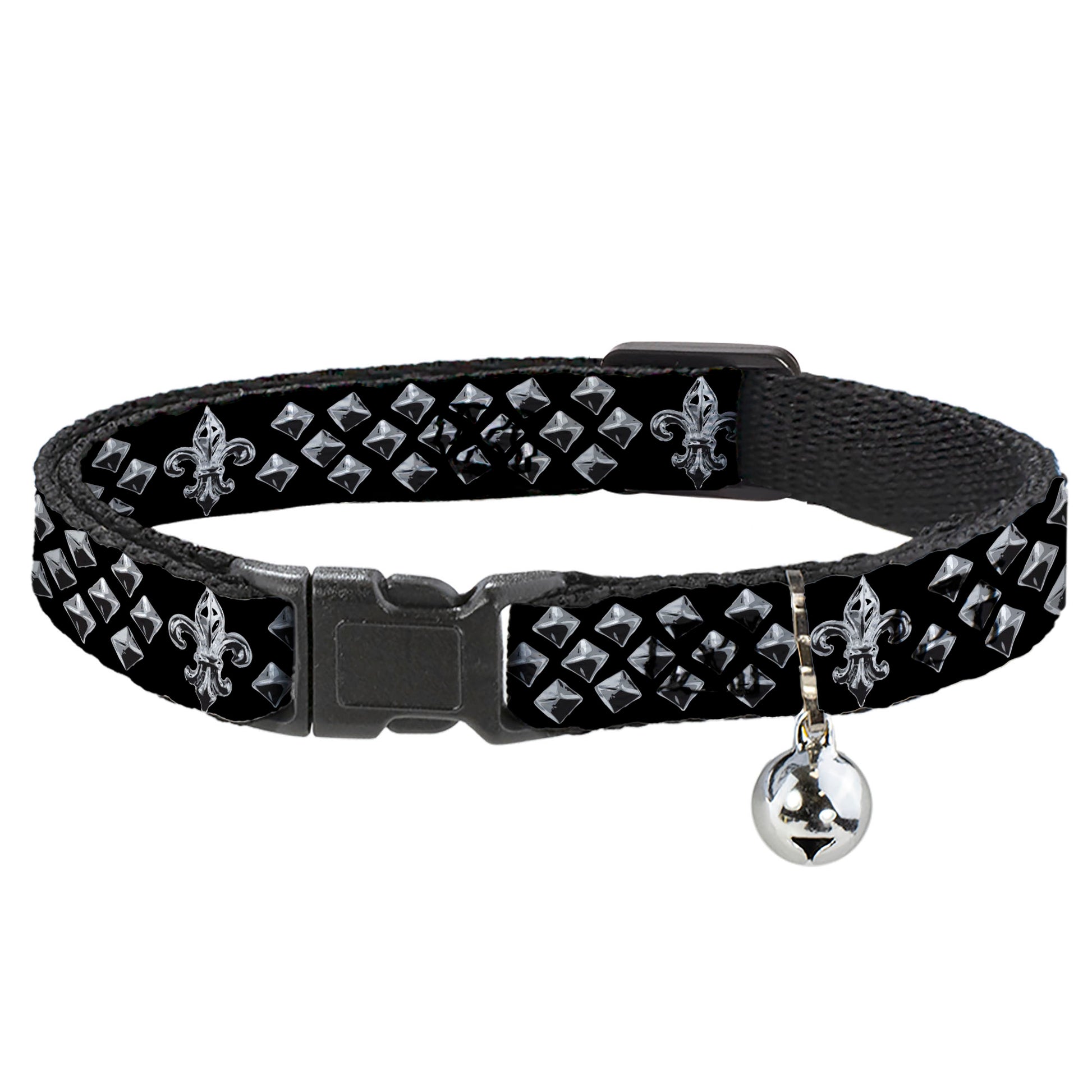 Cat Collar Breakaway - Fleur-de-Lis Studs Black Grays Breakaway Cat Collars Buckle-Down