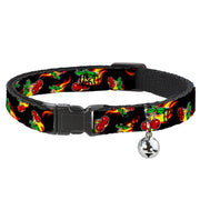 Cat Collar Breakaway - Flaming Cherries Scattered Black Breakaway Cat Collars Buckle-Down