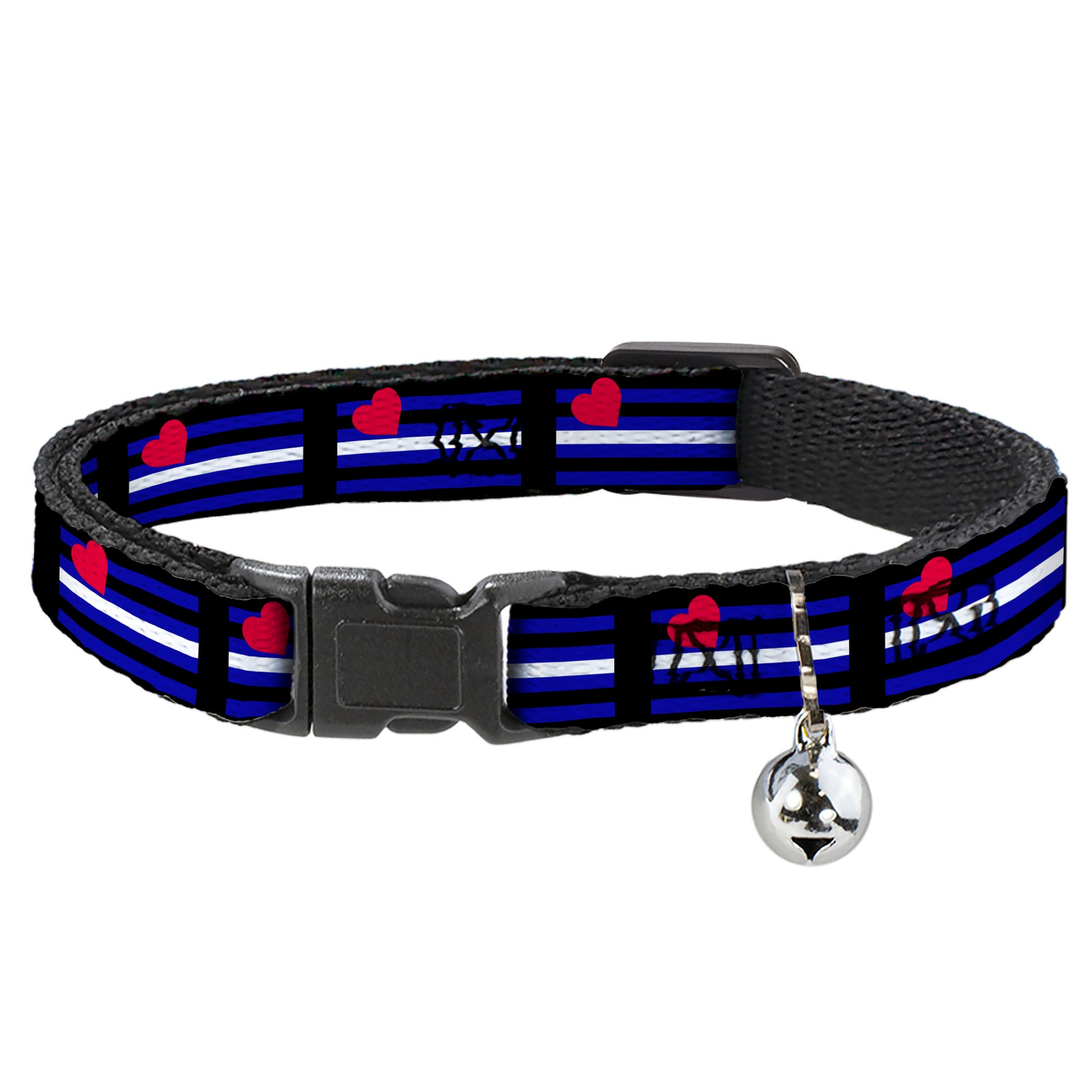 Cat Collar Breakaway - Flag Leather Black Blue Red White Breakaway Cat Collars Buckle-Down