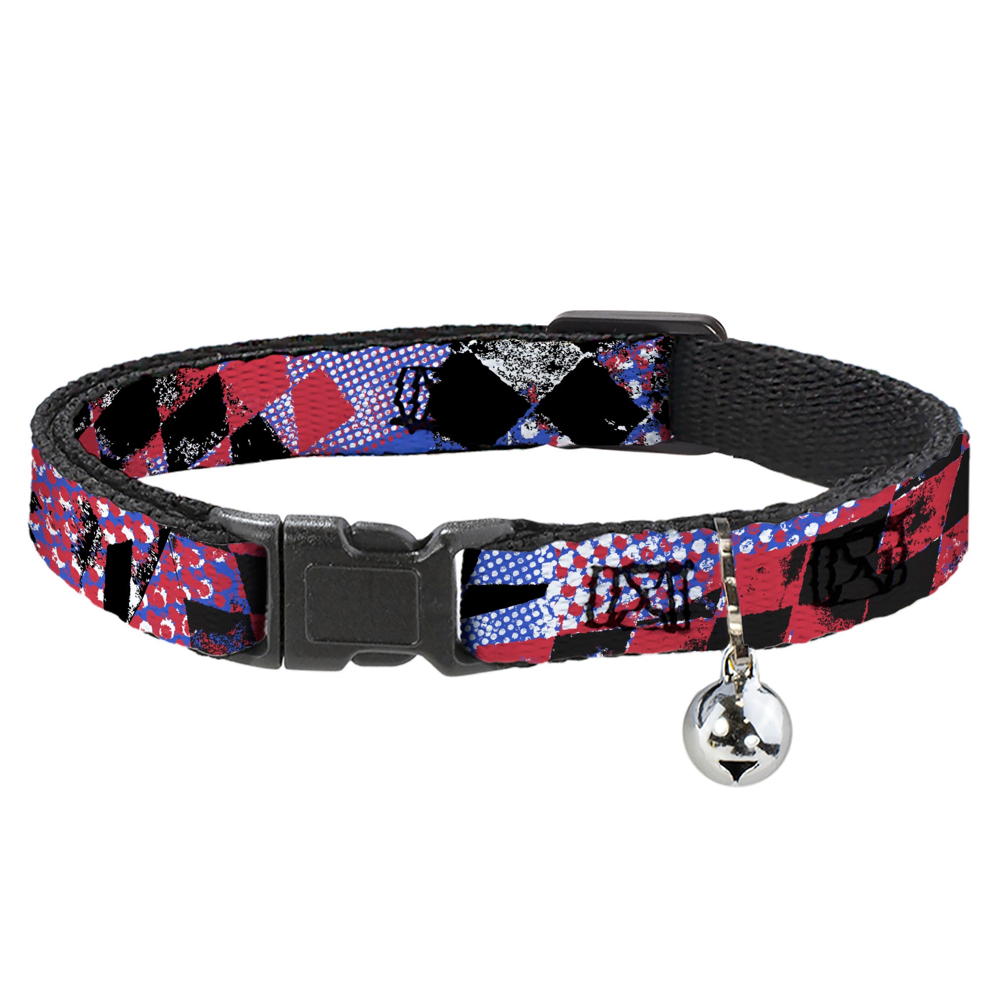 Cat Collar Breakaway - Grunge Checker Flag Blue Red Breakaway Cat Collars Buckle-Down