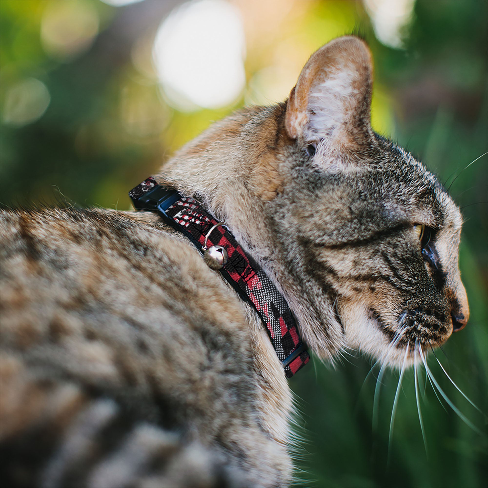 Cat Collar Breakaway - Grunge Checker Flag Red Breakaway Cat Collars Buckle-Down