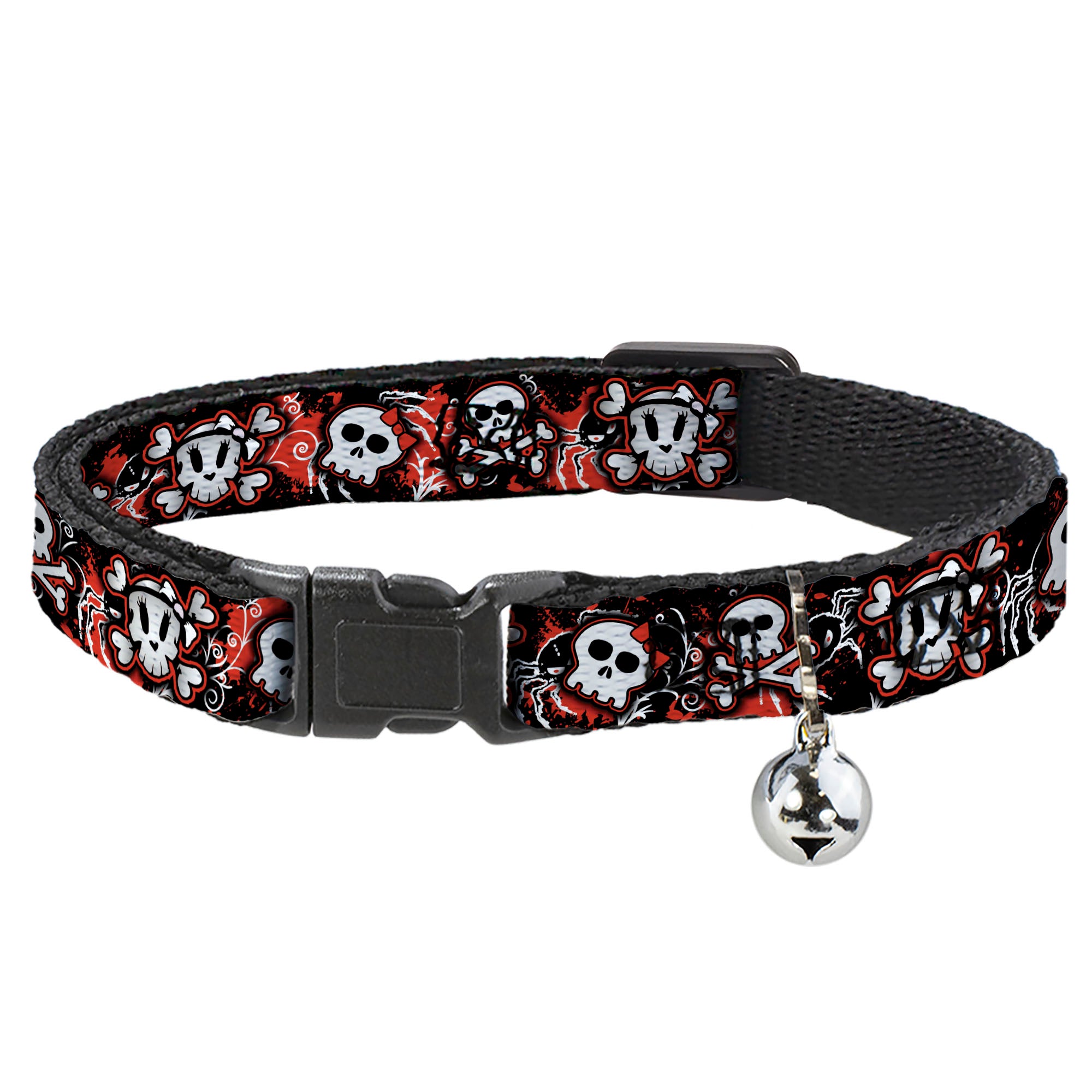 Cat Collar Breakaway - Girlie Skull Black Red Breakaway Cat Collars Buckle-Down