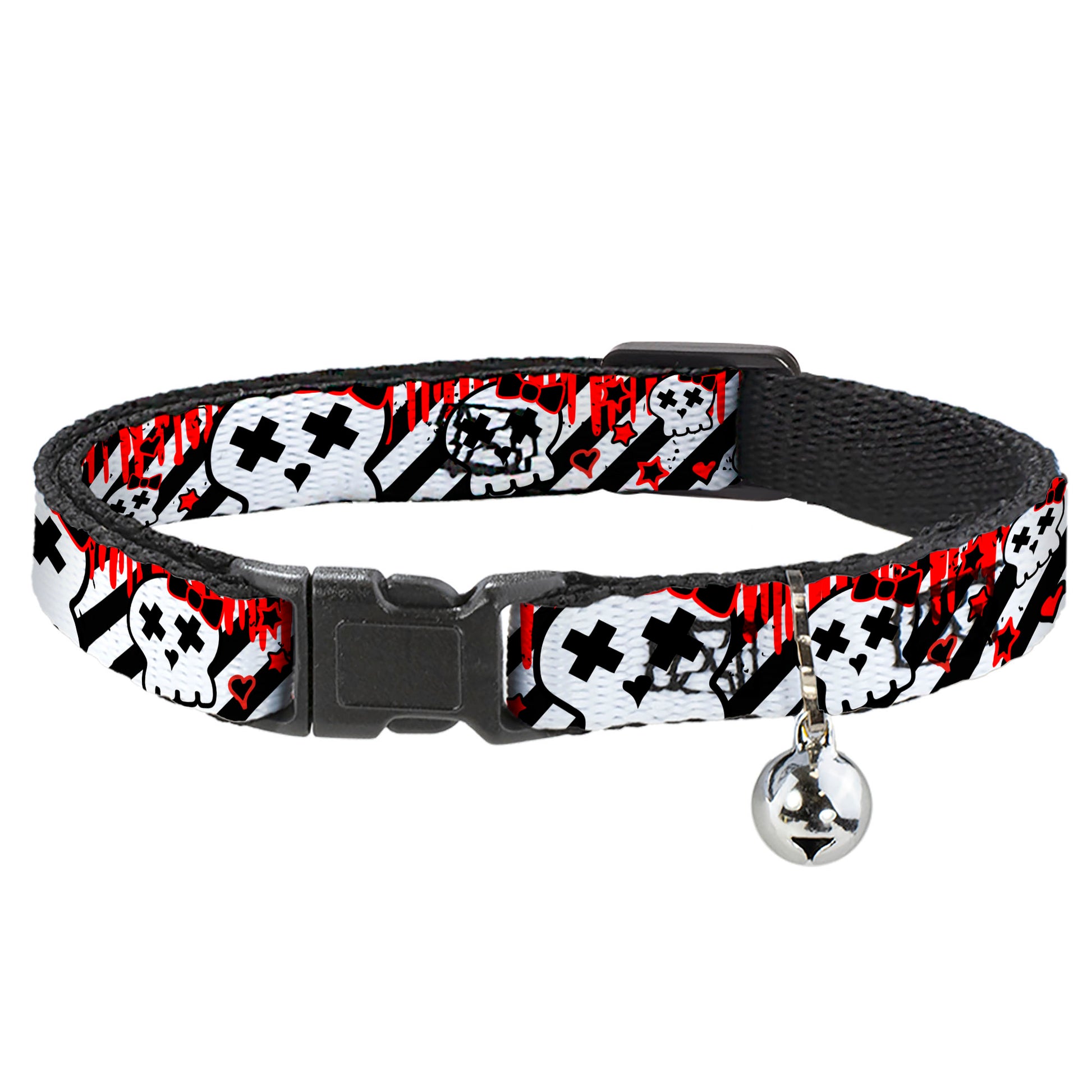 Cat Collar Breakaway - Girlie Skull Black White w Red Paint Drips Breakaway Cat Collars Buckle-Down