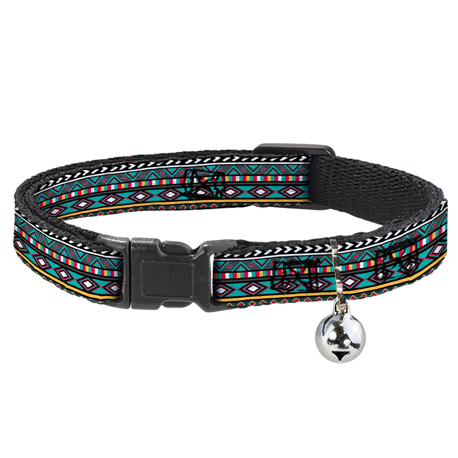 Cat Collar Breakaway - Geometric5 Gray Teal White Pink Yellow Breakaway Cat Collars Buckle-Down