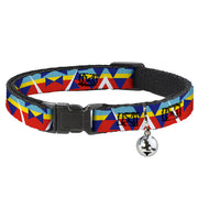 Cat Collar Breakaway - Geometric Triangles Stripe Red White Blues Yellow Breakaway Cat Collars Buckle-Down
