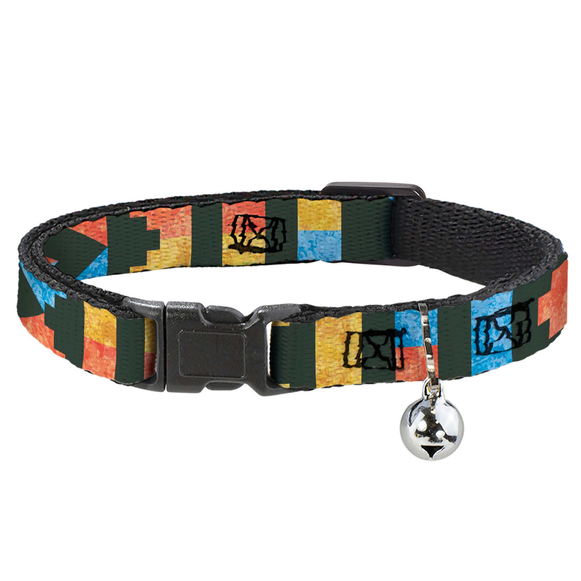 Cat Collar Breakaway - Geometric8 Charcoal Orange Gold Blue Breakaway Cat Collars Buckle-Down