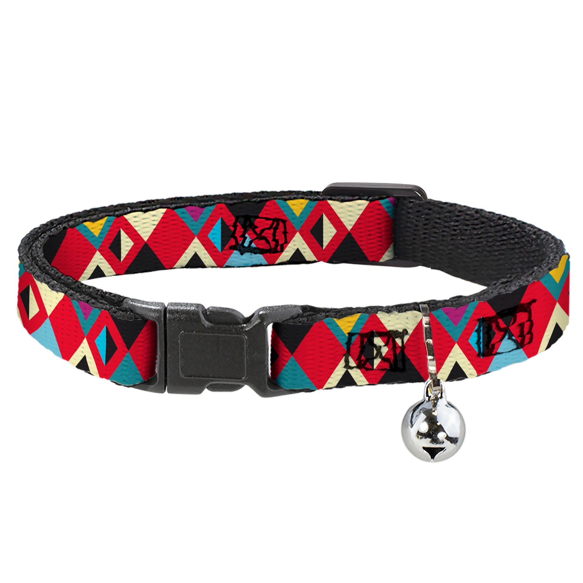 Cat Collar Breakaway - Geometric9 Black Red Turquoise Ivory Breakaway Cat Collars Buckle-Down
