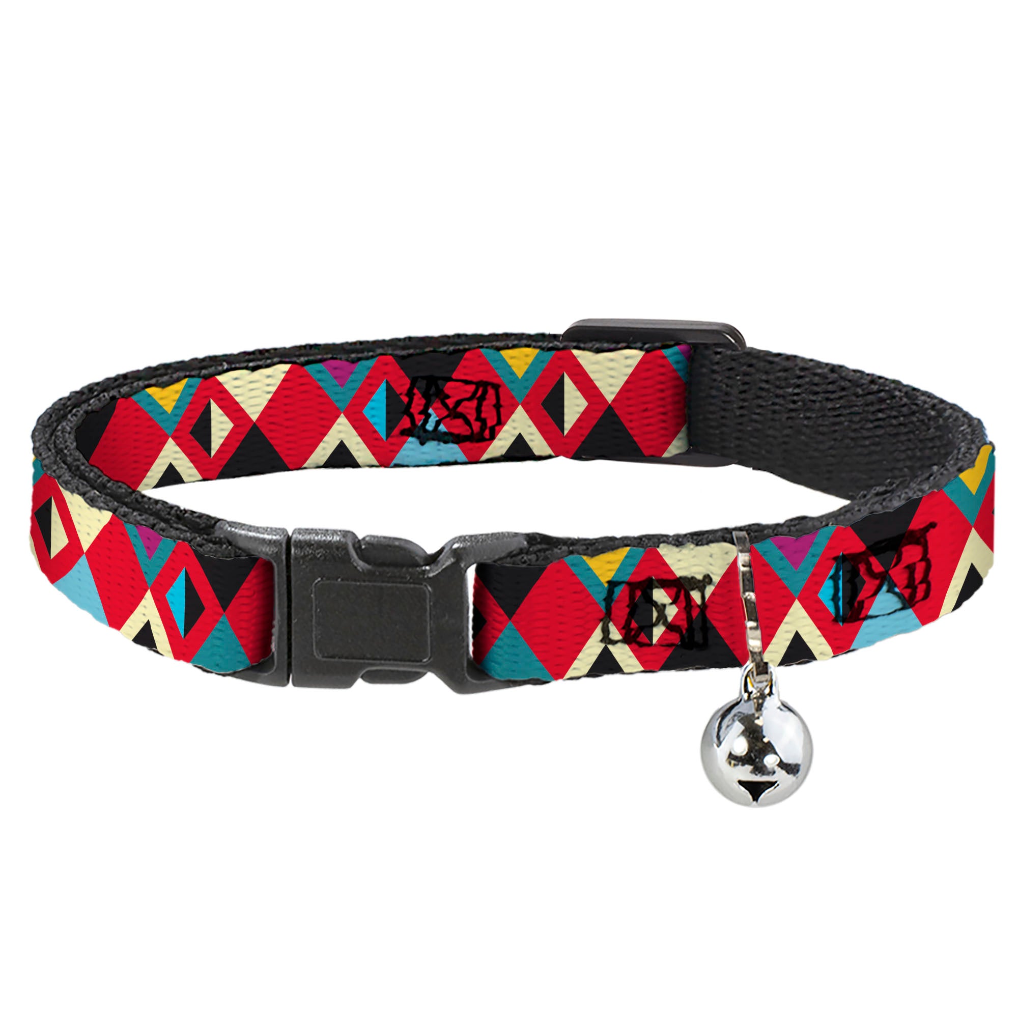 Cat Collar Breakaway - Geometric9 Black Red Turquoise Ivory Breakaway Cat Collars Buckle-Down