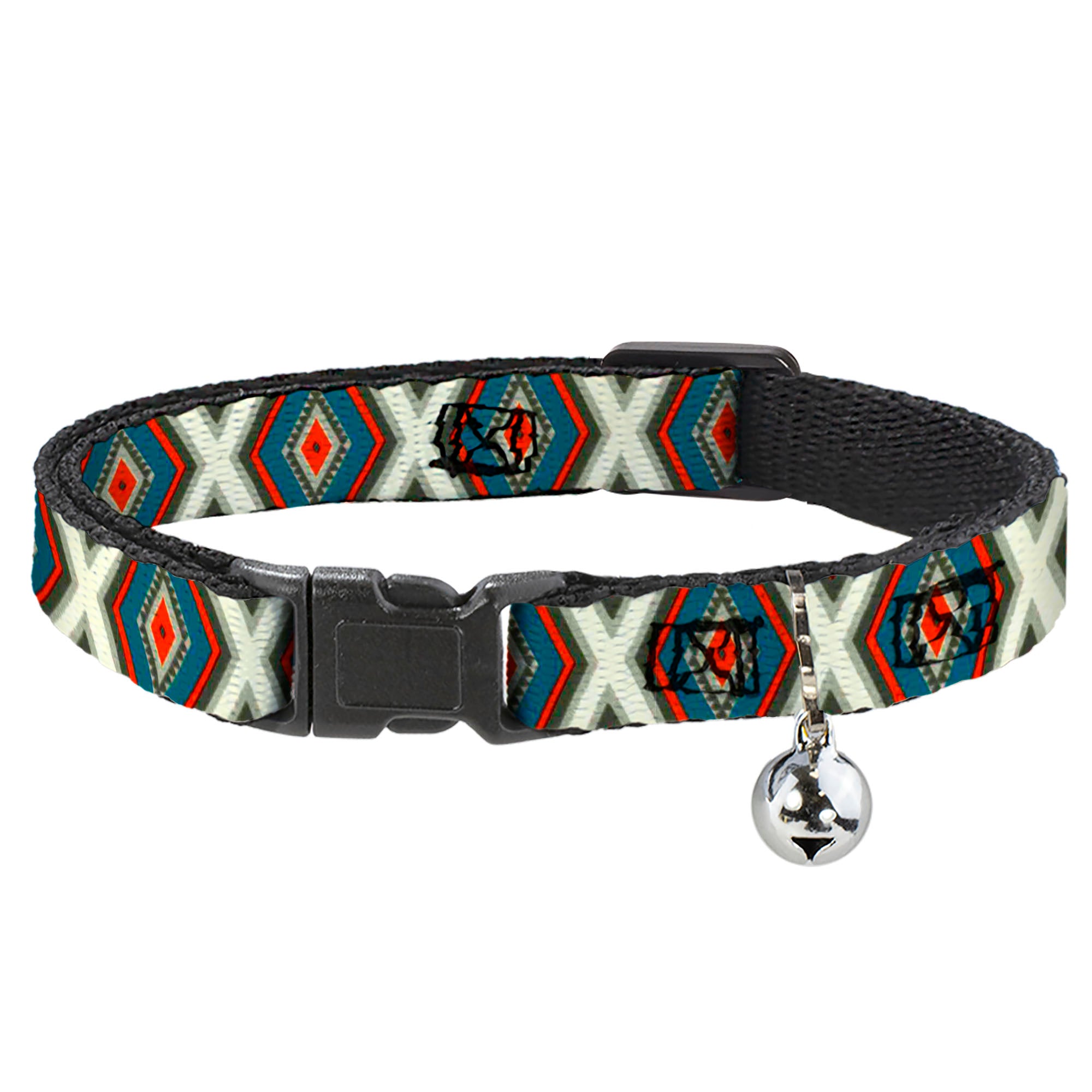 Cat Collar Breakaway - Geometric Diamonds Grays Red Turquoise Breakaway Cat Collars Buckle-Down