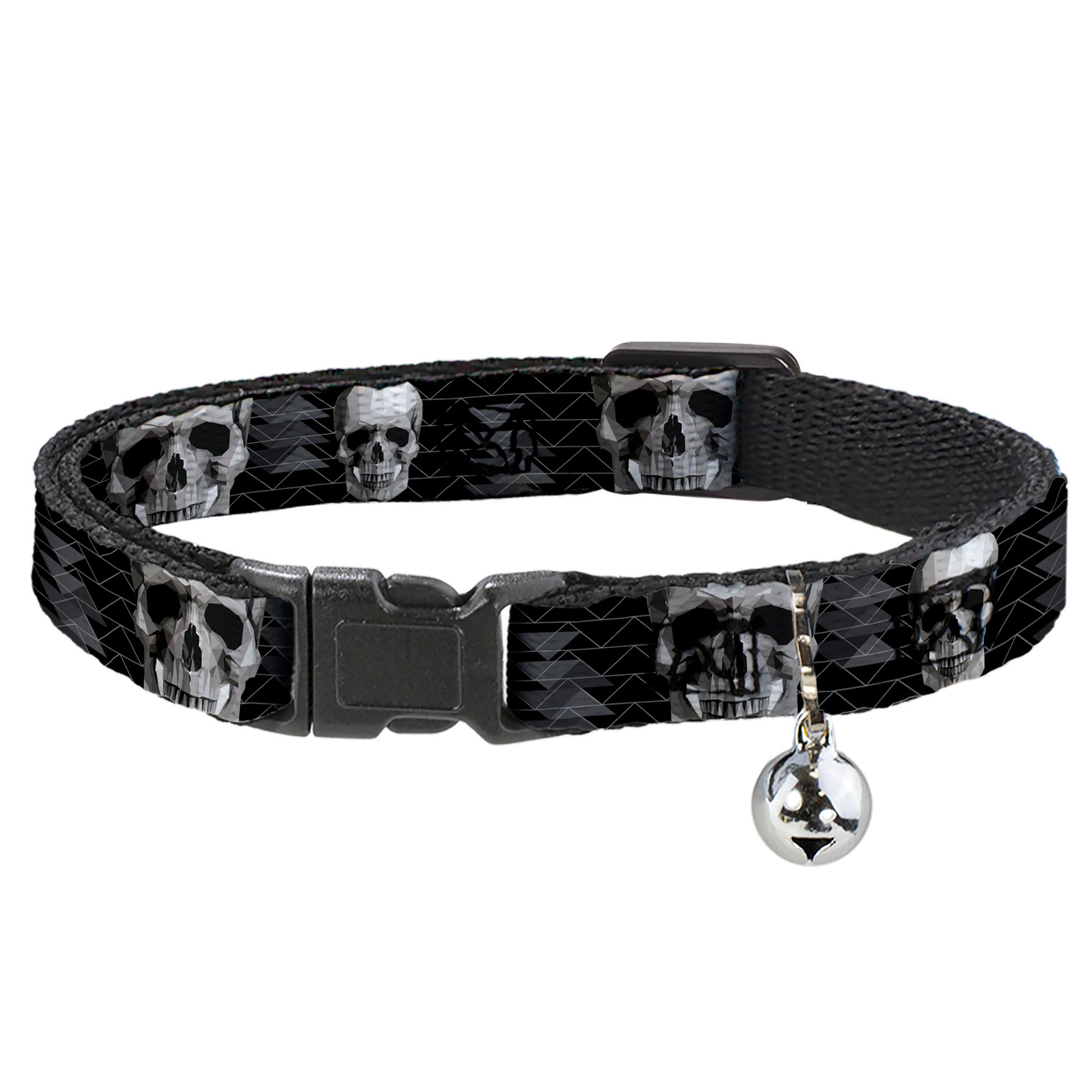 Cat Collar Breakaway - Geometric 3-D Skull Face Chevron Black Grays White Breakaway Cat Collars Buckle-Down