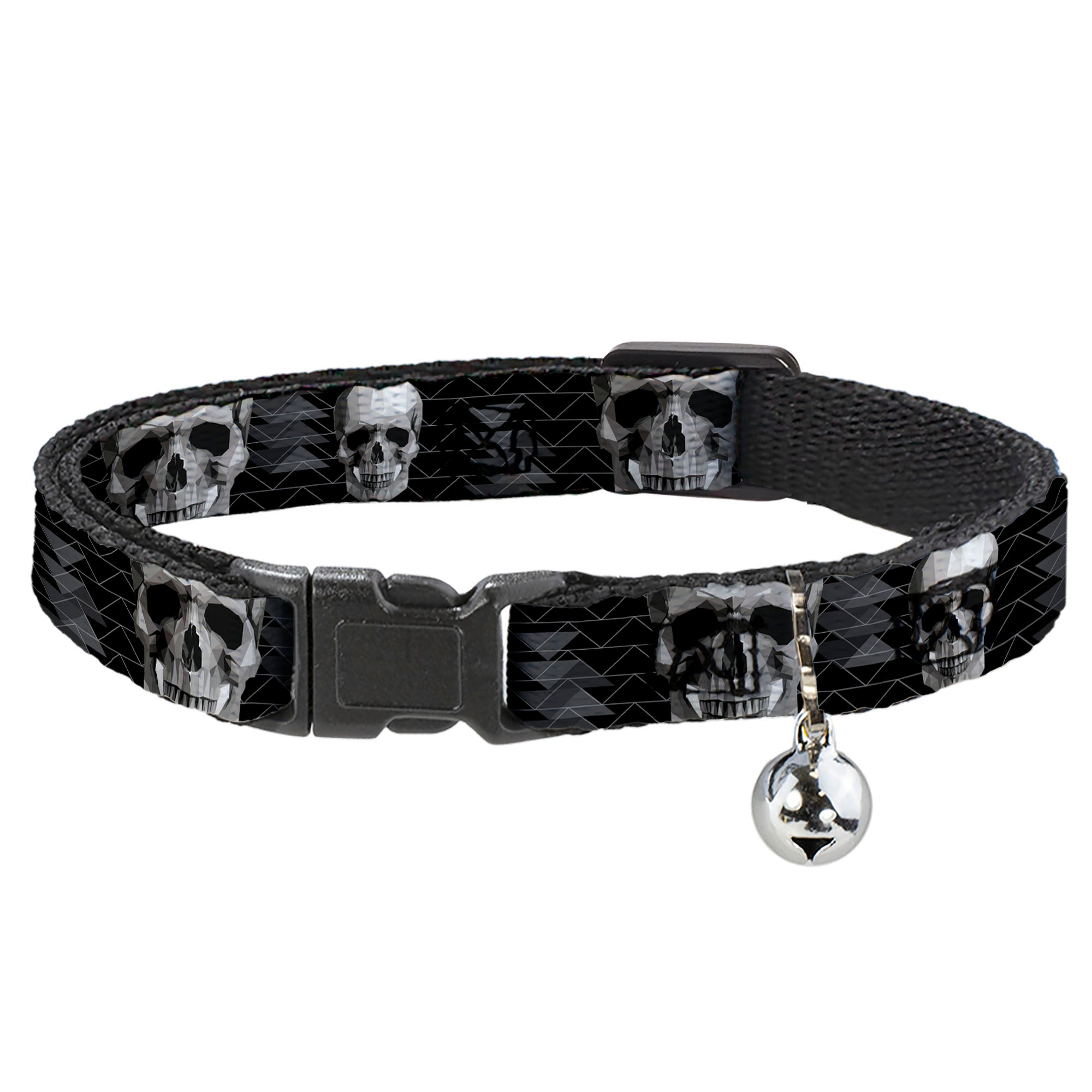 Cat Collar Breakaway - Geometric 3-D Skull Face Chevron Black Grays White Breakaway Cat Collars Buckle-Down