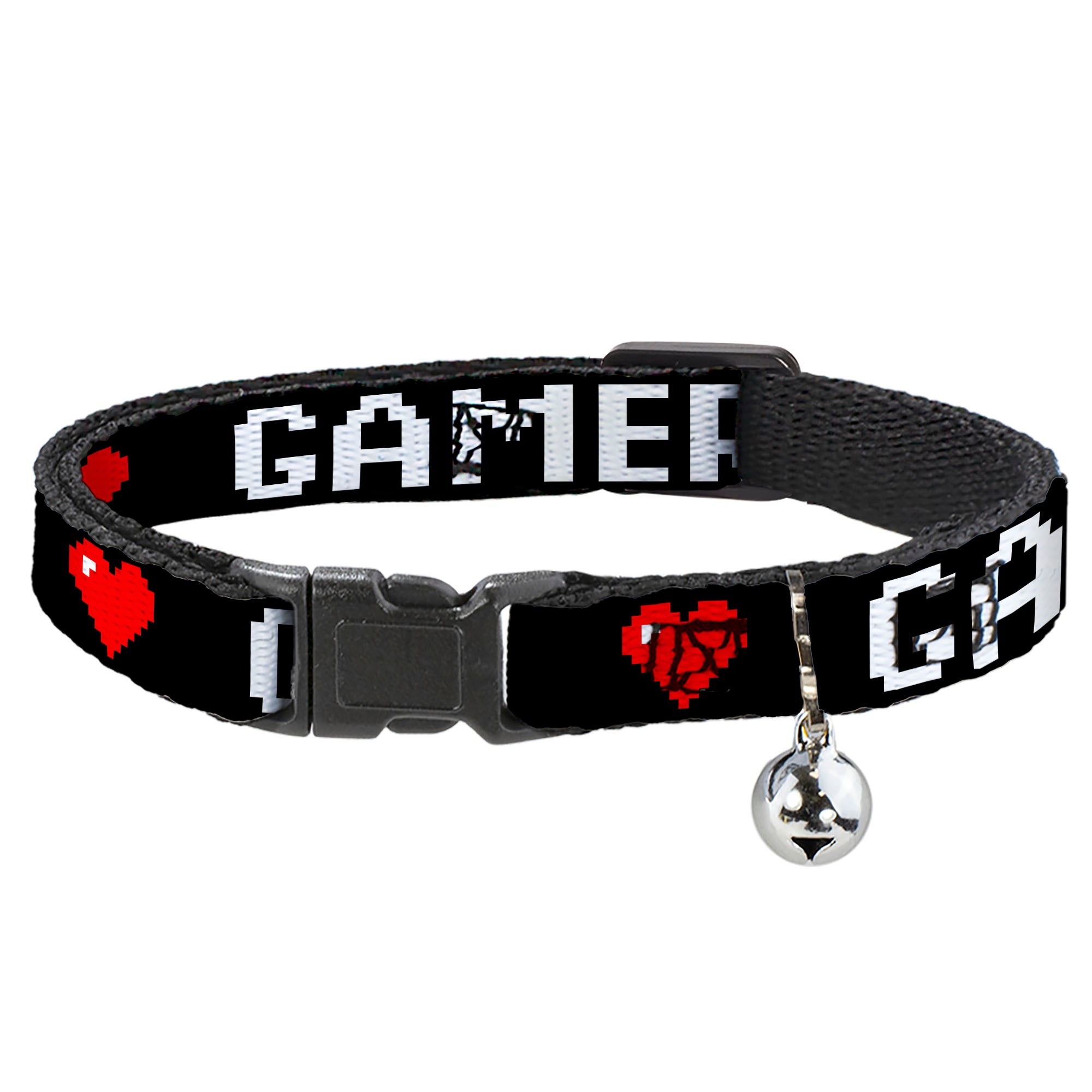 Cat Collar Breakaway - GAMER 1 Heart 8-Bit Black White Red Breakaway Cat Collars Buckle-Down