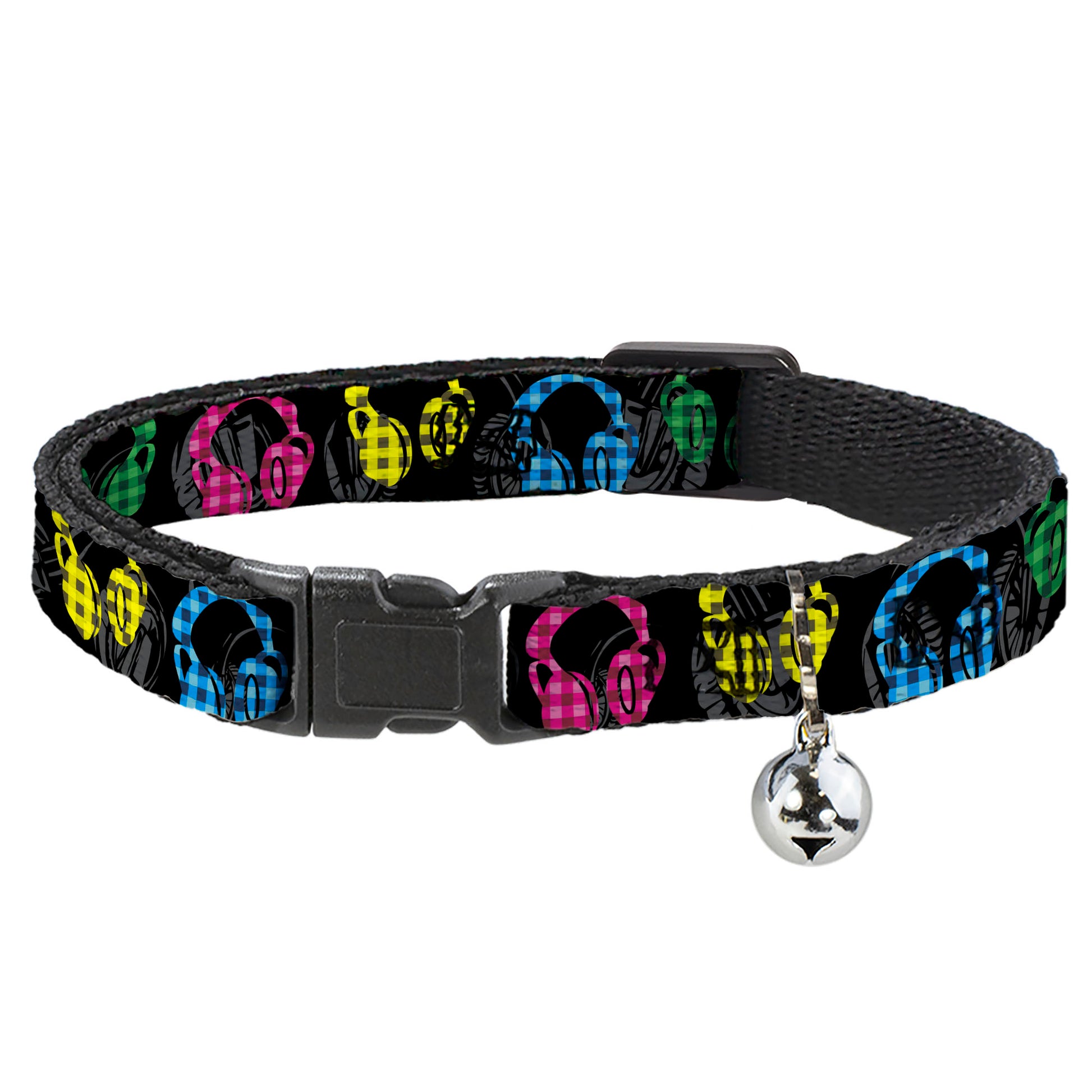 Cat Collar Breakaway - Headphones Buffalo Plaid Black Neon Breakaway Cat Collars Buckle-Down