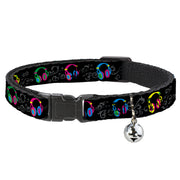 Cat Collar Breakaway - Headphones Curls Black Gray Neon Breakaway Cat Collars Buckle-Down