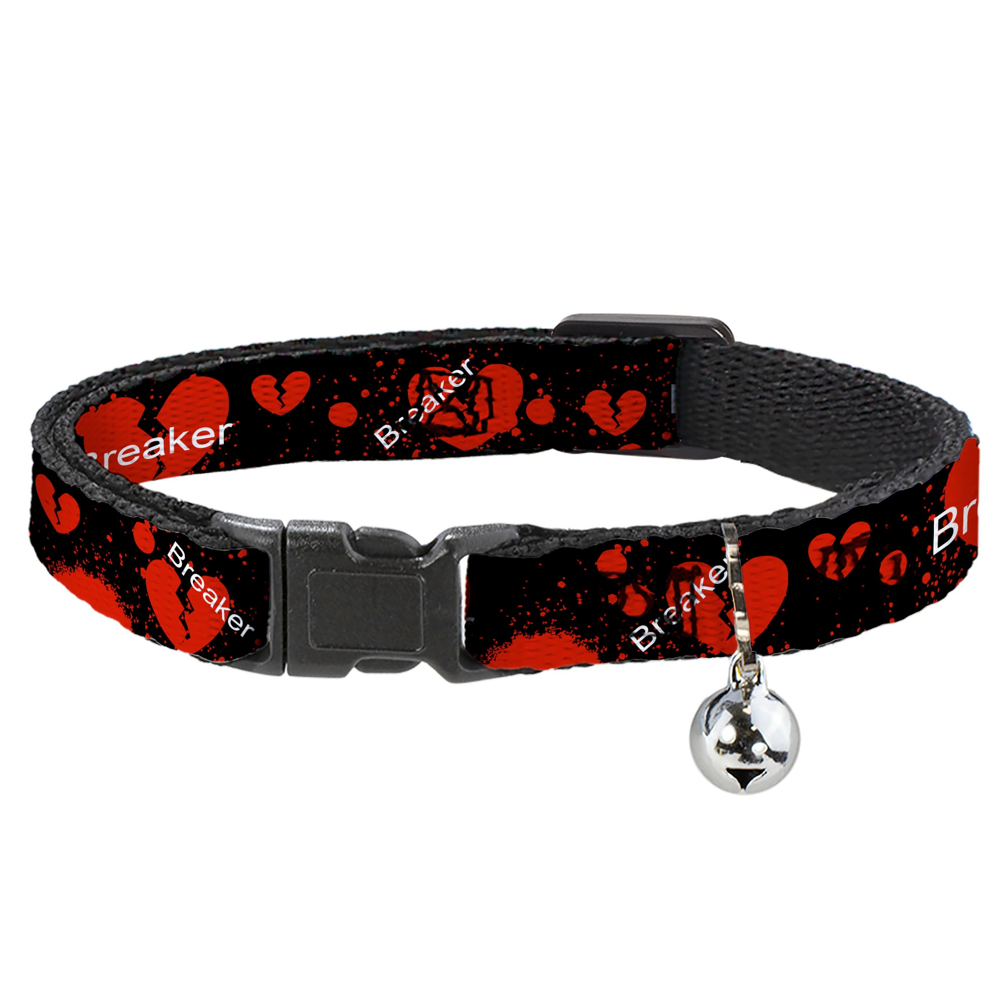 Cat Collar Breakaway - Heart Breaker Black White Red Breakaway Cat Collars Buckle-Down