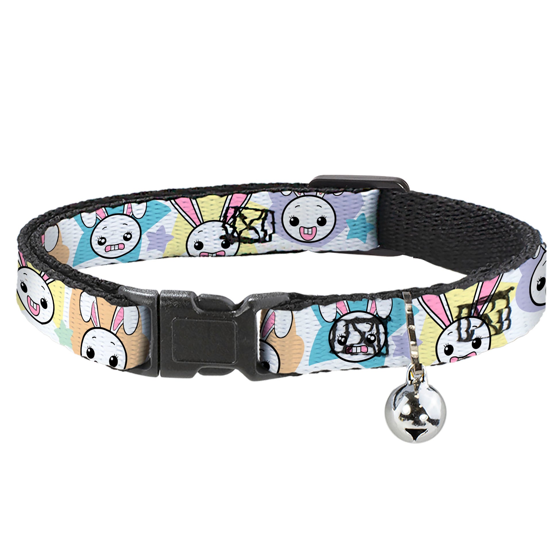 Cat Collar Breakaway - Happy Sad Bunnies & Stars White Pastel Breakaway Cat Collars Buckle-Down