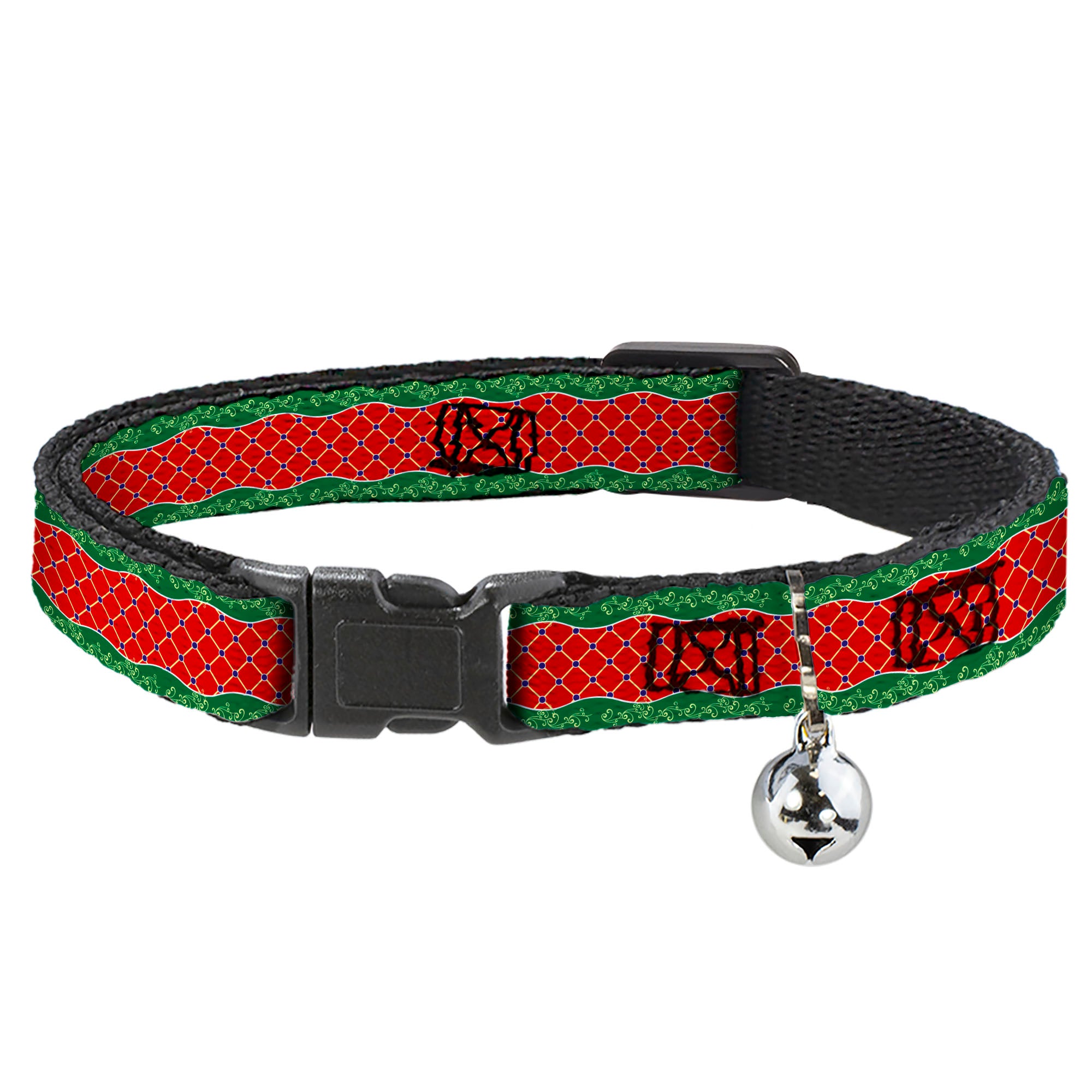 Cat Collar Breakaway - Holiday Trim Stripe Green Red Breakaway Cat Collars Buckle-Down