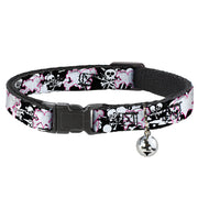 Cat Collar Breakaway - Heart & Cross Bones w Skulls & Splatter Black White Breakaway Cat Collars Buckle-Down