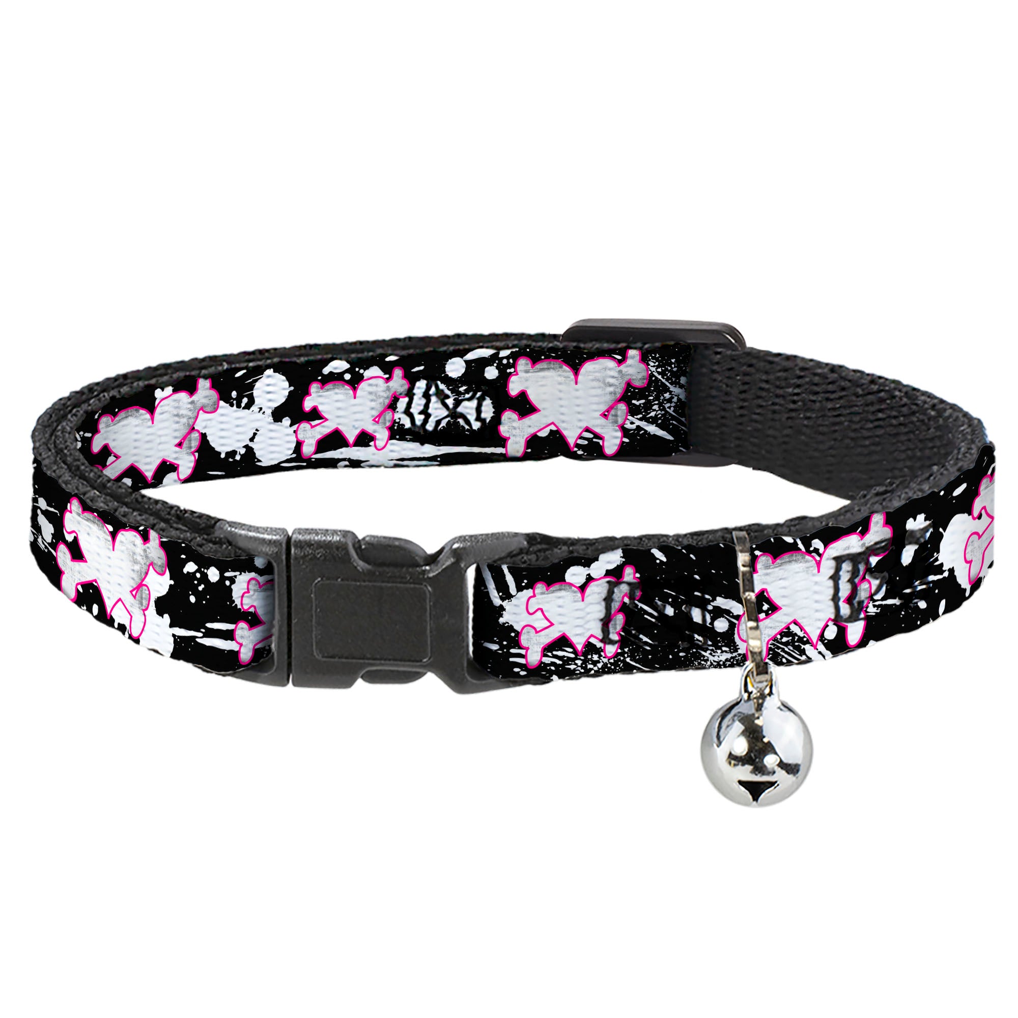 Cat Collar Breakaway - Heart & Cross Bones w Splatter Black White Breakaway Cat Collars Buckle-Down