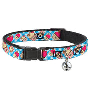 Cat Collar Breakaway - Happy Cupcakes Buffalo Plaid White Blue Breakaway Cat Collars Buckle-Down