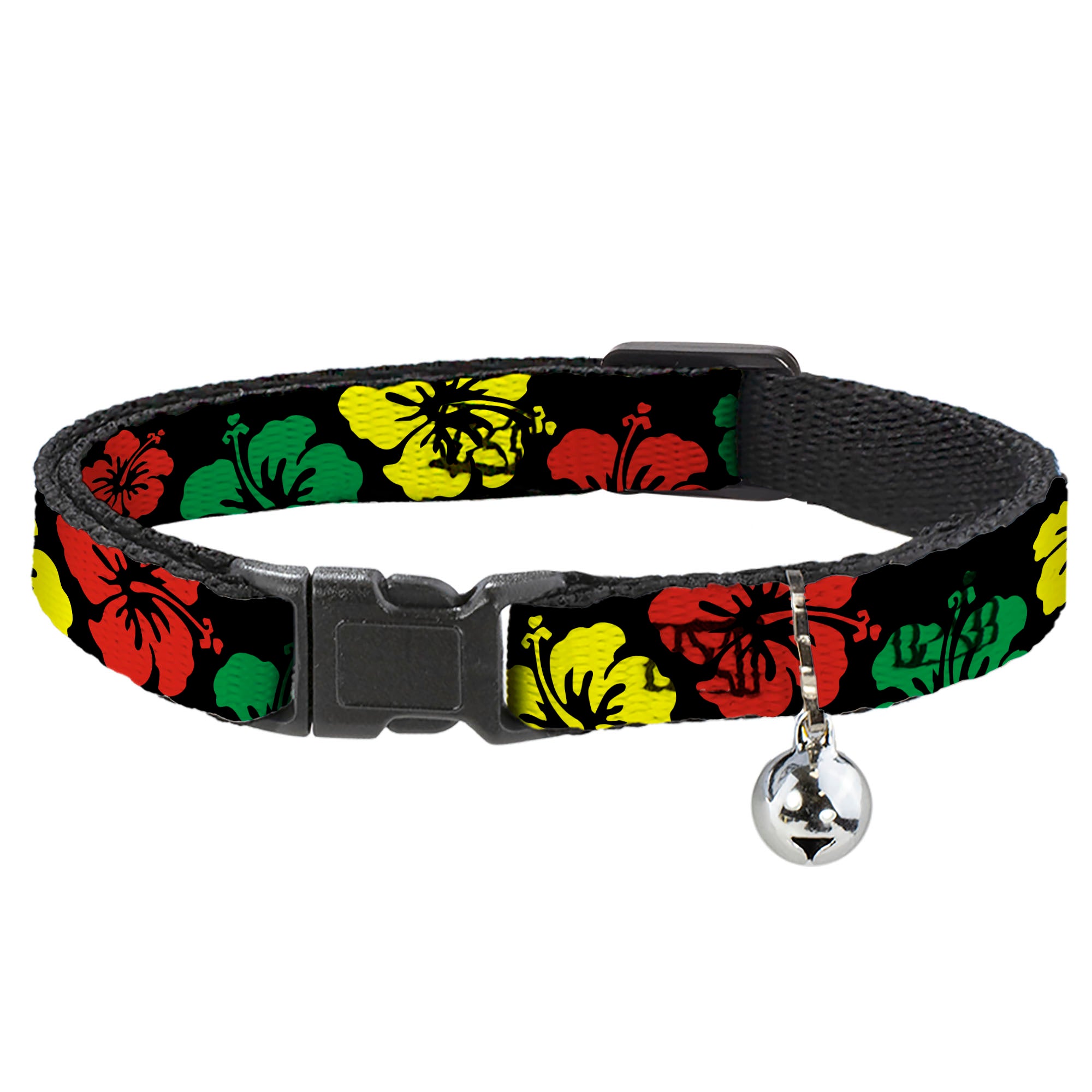 Cat Collar Breakaway - Hibiscus C U Black Green Yellow Red Breakaway Cat Collars Buckle-Down