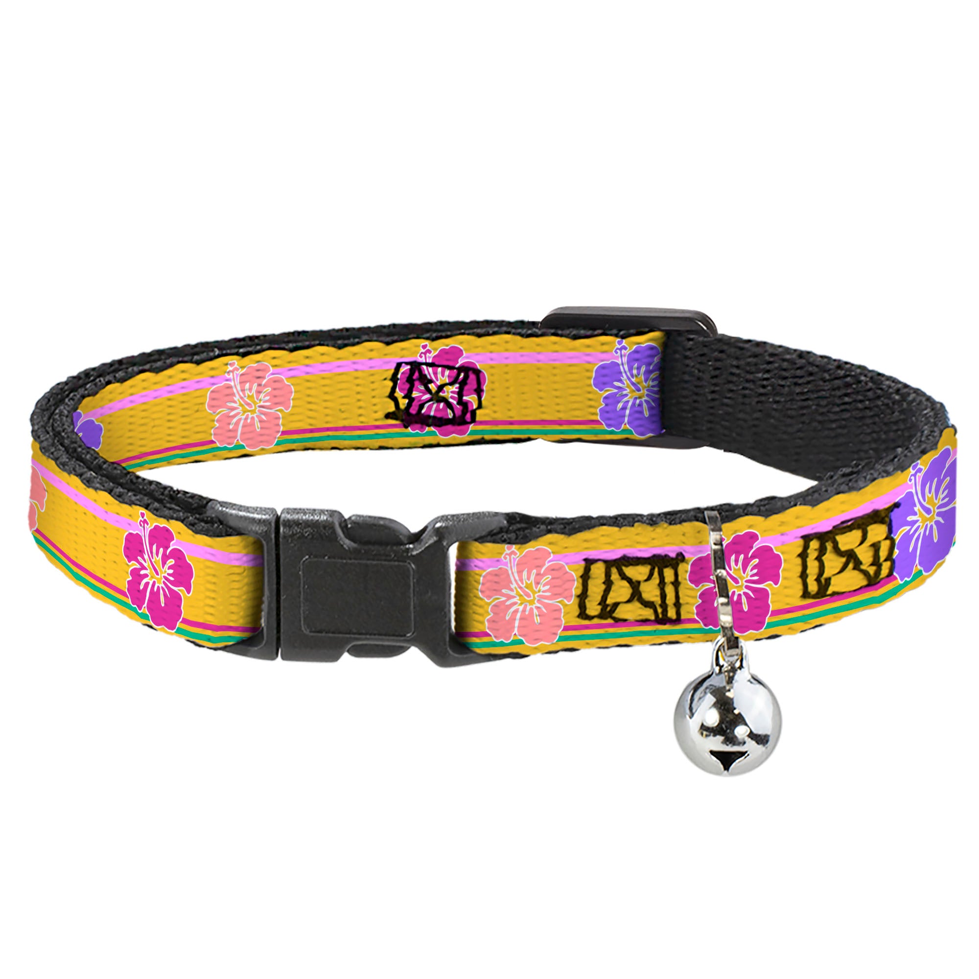 Cat Collar Breakaway - Hibiscus w Stripes Gold Multi Pastel Breakaway Cat Collars Buckle-Down