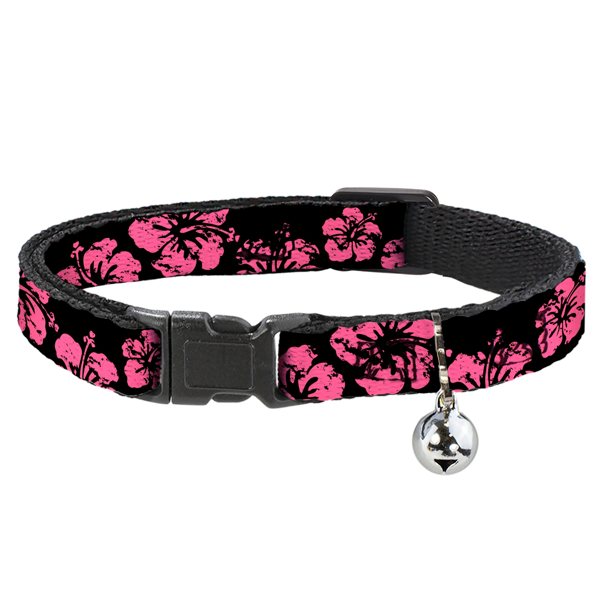 Cat Collar Breakaway - Hibiscus Weathered Black Pink Breakaway Cat Collars Buckle-Down