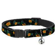 Cat Collar Breakaway - Hibiscus Flowers Palm Trees Black Green Orange Breakaway Cat Collars Buckle-Down