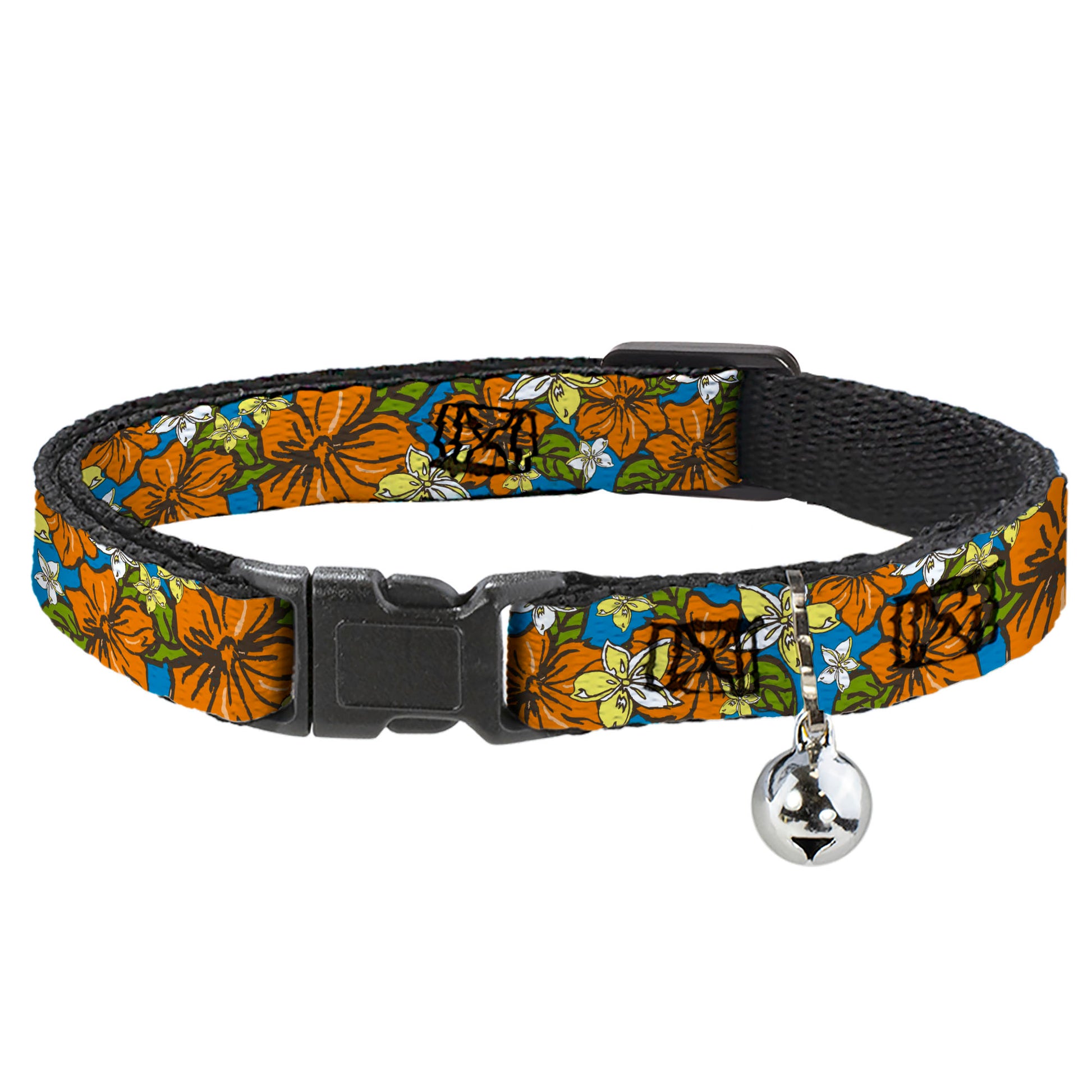 Cat Collar Breakaway - Hibiscus Collage Blue Orange Yellow Breakaway Cat Collars Buckle-Down