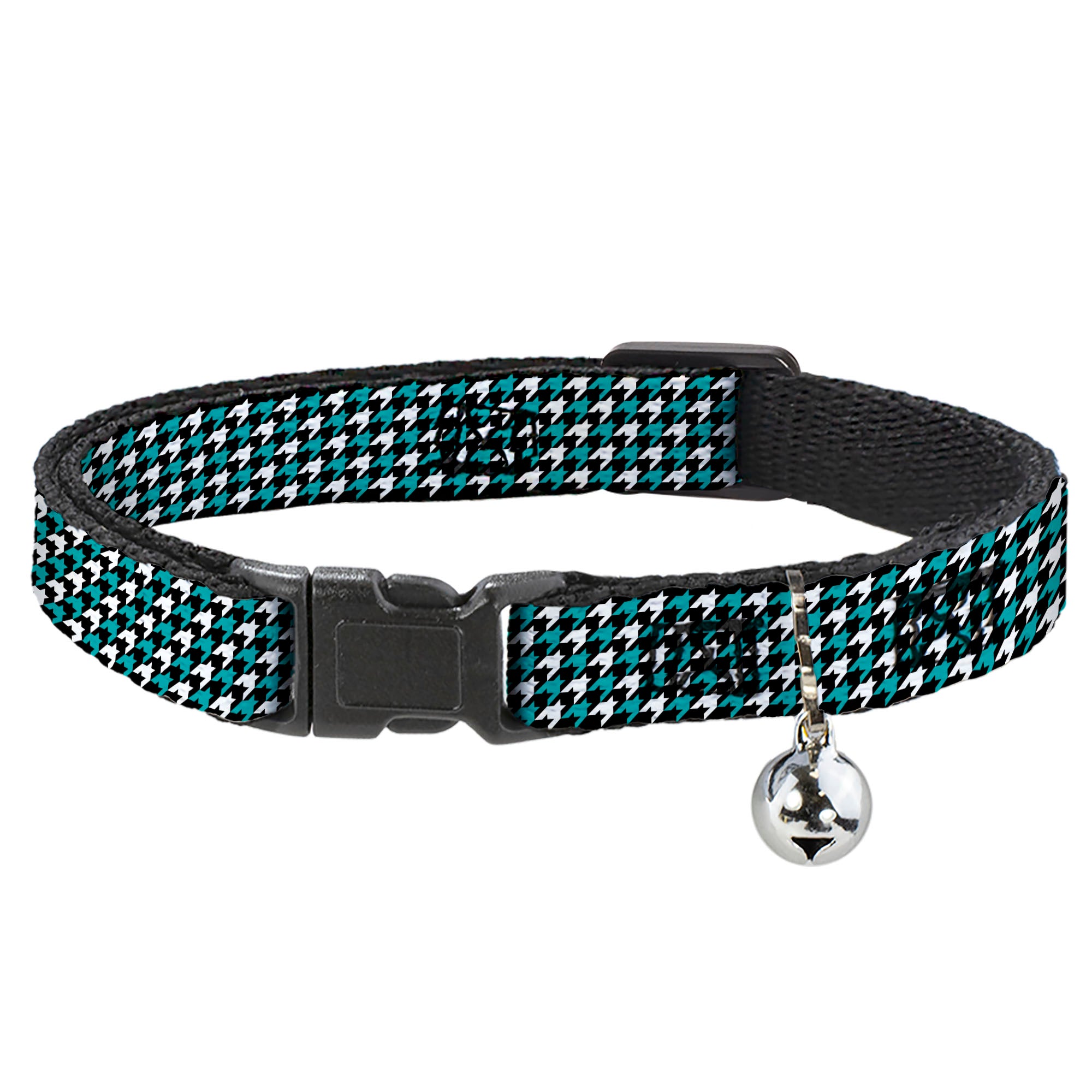 Cat Collar Breakaway - Houndstooth Black White Turquoise Breakaway Cat Collars Buckle-Down